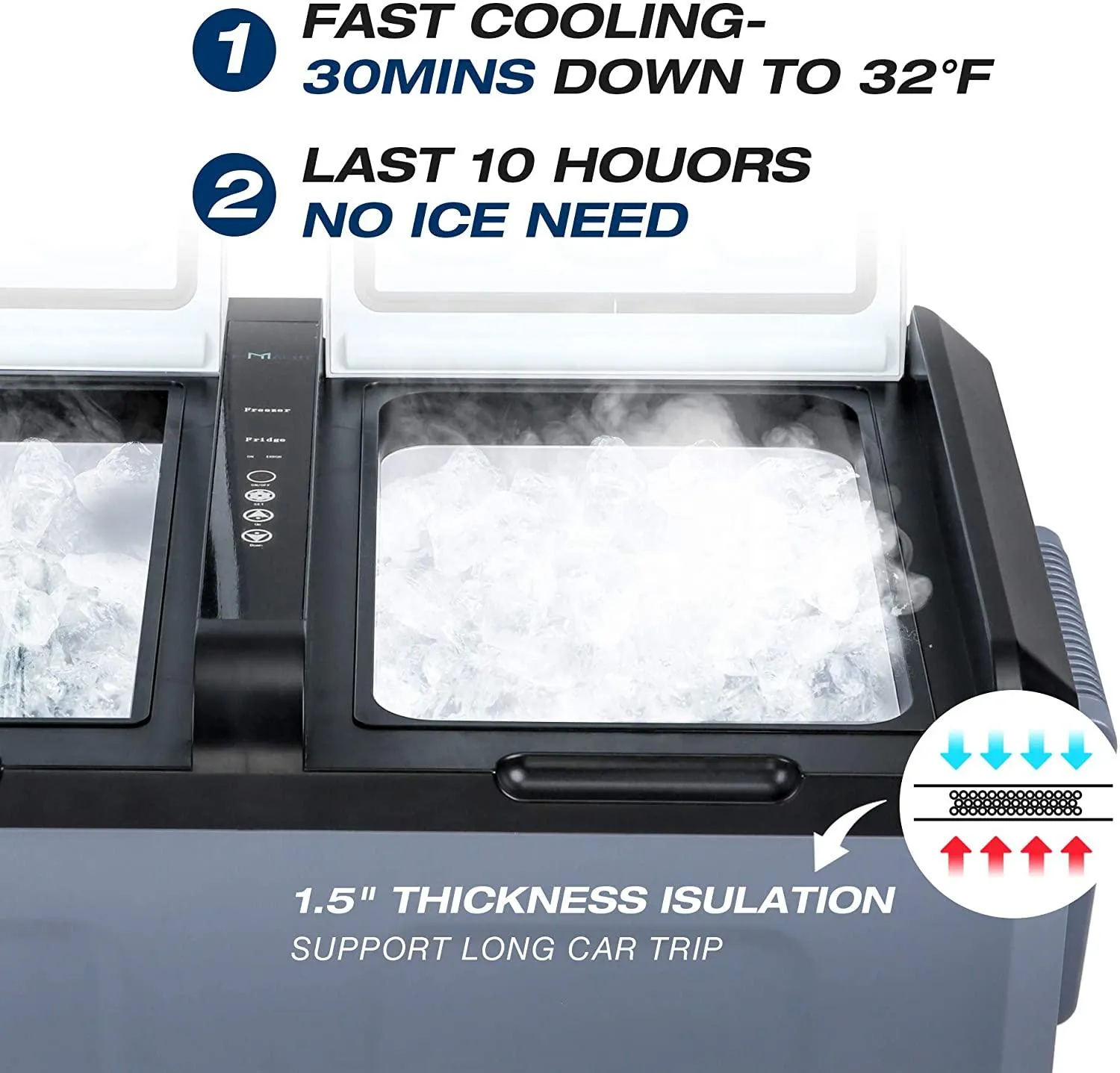 12 Volt Refrigerator 55Qt Portable Freezer 6.8F to 68F LCD Display & Shockproof, Portable Fridge for Truck, Van, RV Road Trip, Outdoor, Camping, Picnic, BBQ, Patio
