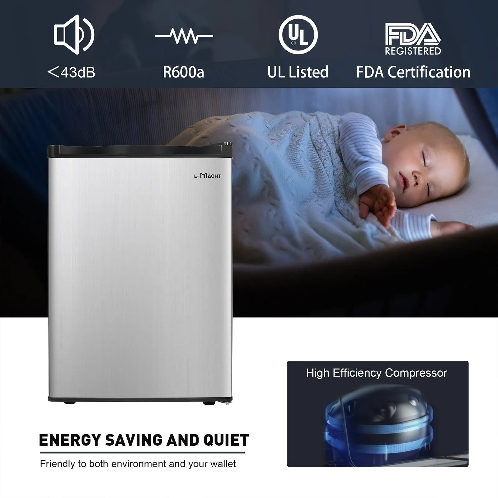 2.6 Cu.ft. Mini Fridge with Freezer Compact Refrigerator with Removable Shelf