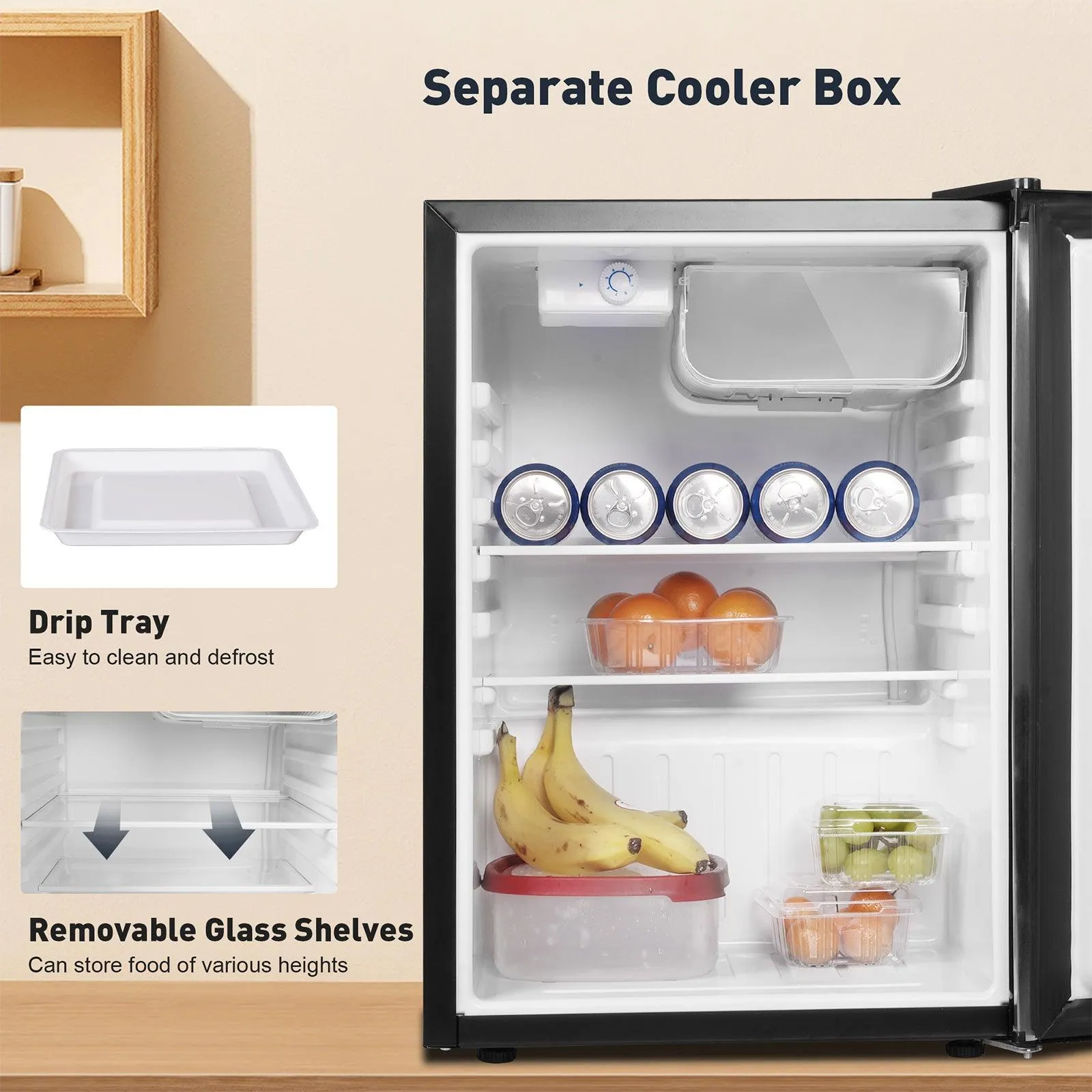 2.6 Cu.ft. Mini Fridge with Freezer Compact Refrigerator with Removable Shelf