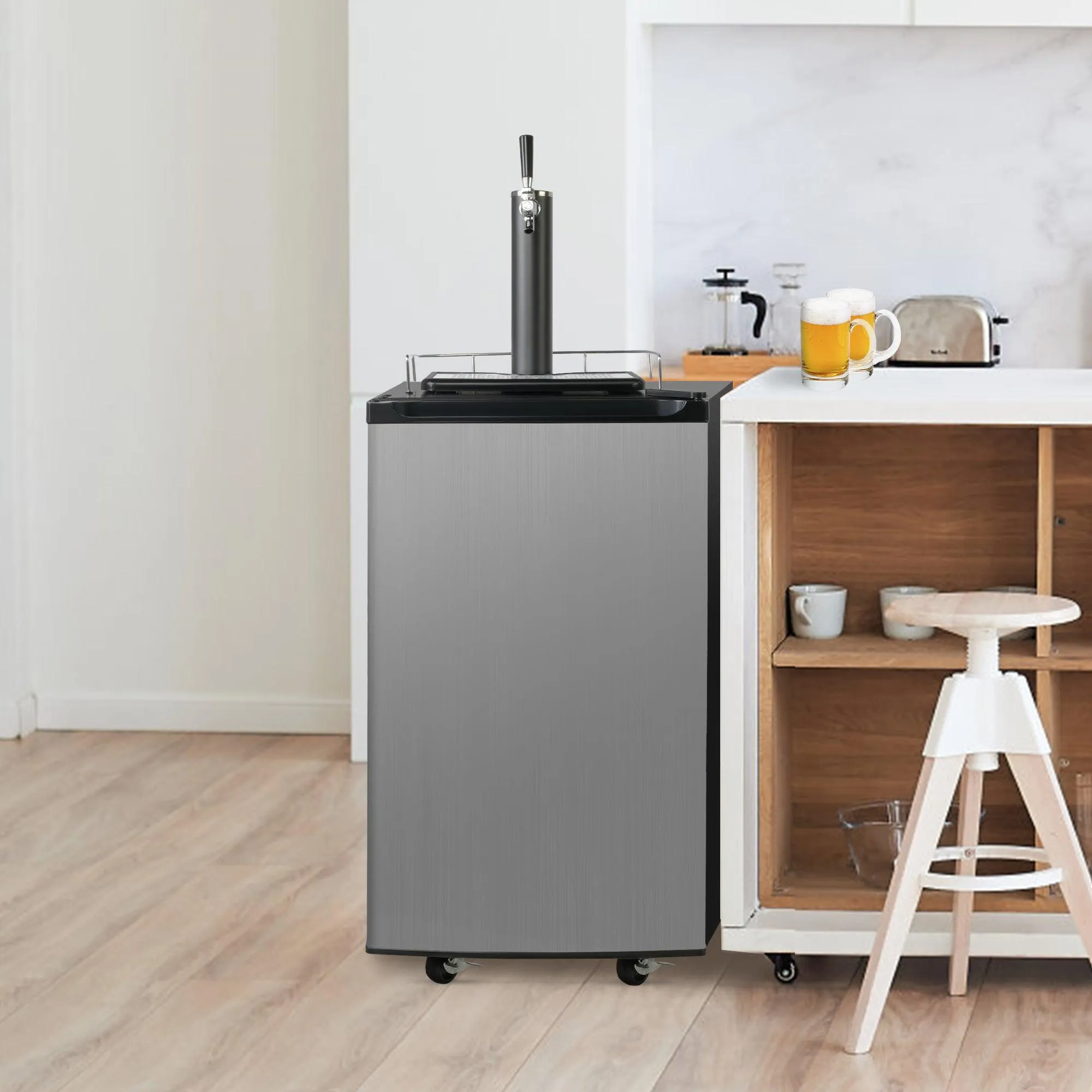 3.4 Cu.Ft Beer Kegerator Beverage Refrigerator with Casters Single Tap Direct Draw Beer Dispenser