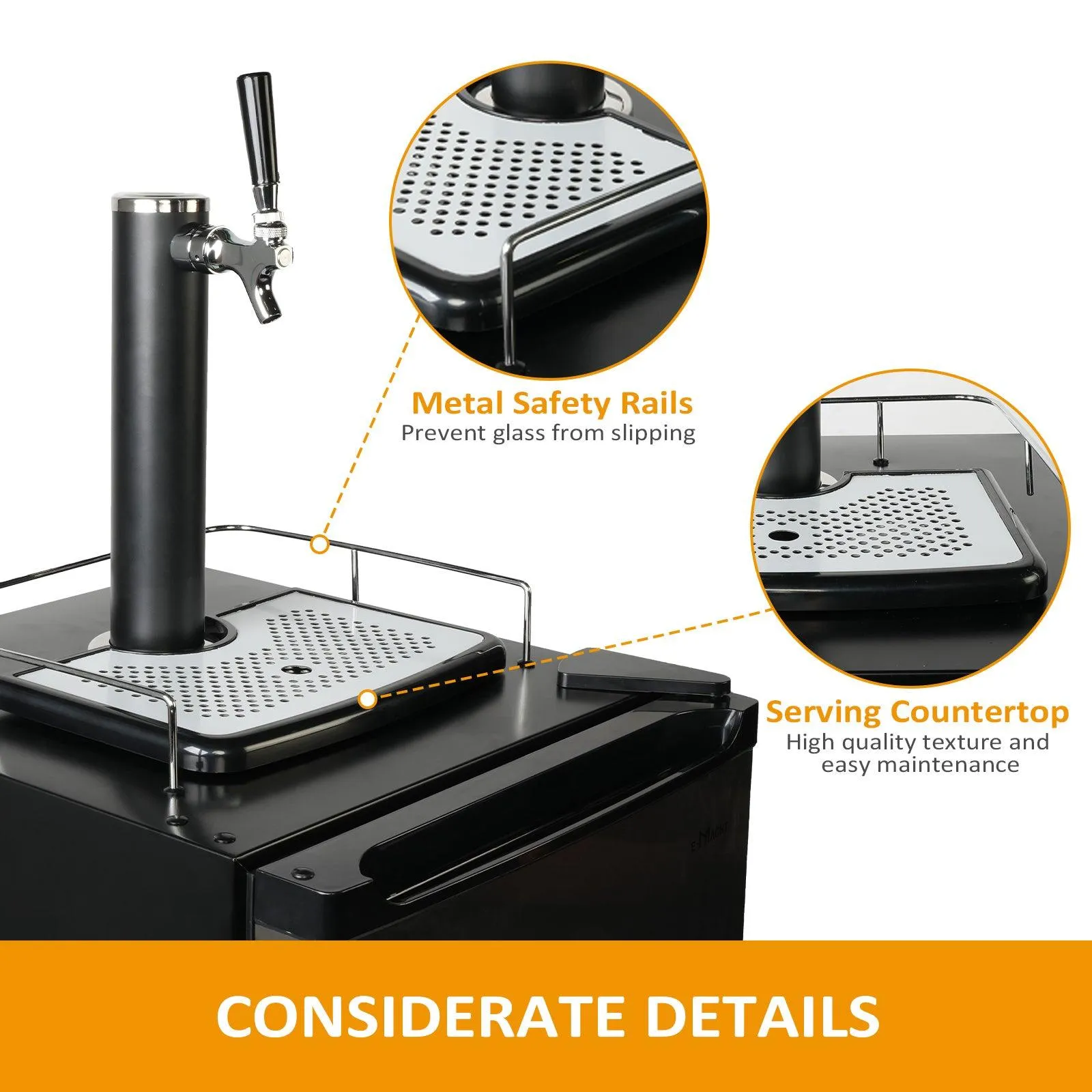 3.4 Cu.Ft Beer Kegerator Beverage Refrigerator with Casters Single Tap Direct Draw Beer Dispenser
