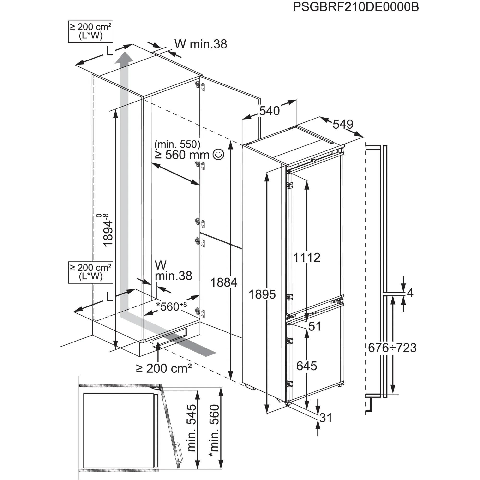 AEG 6000 OSC6M191ES Integrated Frost Free Fridge Freezer with Sliding Door Fixing Kit - White - E Rated