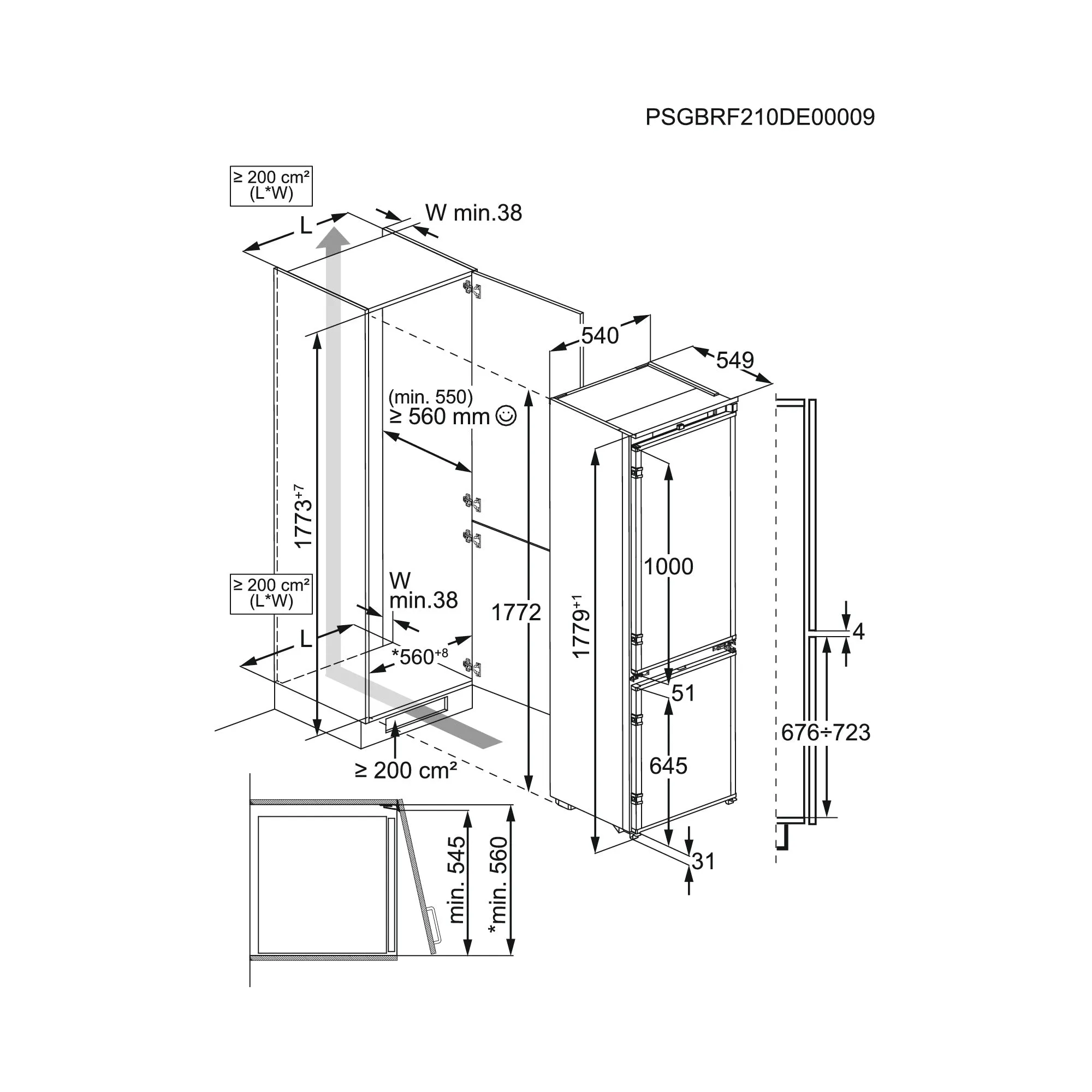 AEG 7000 TSC7M181DS Integrated Frost Free Fridge Freezer with Sliding Door Fixing Kit - White - D Rated