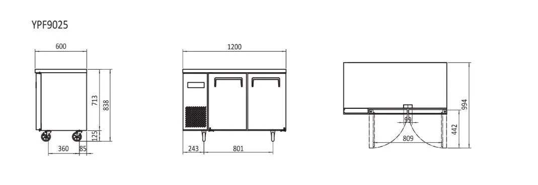 Atosa 1.2m Freezer Undercounter YPF9025