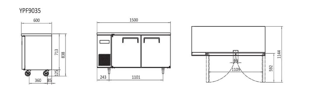 Atosa 1.5m Freezer Undercounter YPF9035