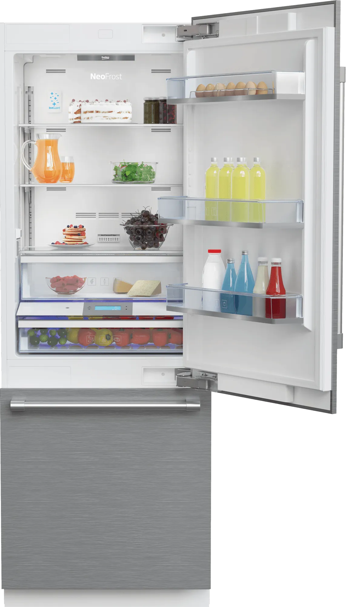 Beko BBBF3019IMWESS 30" Stainless Steel Freezer Bottom Built-In Refrigerator With Auto Ice Maker, Water Dispenser