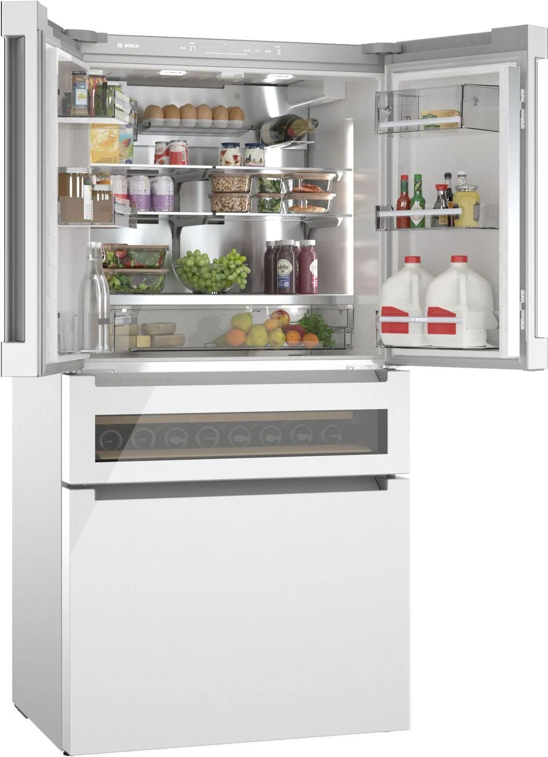 Bosch B36CL81ENW 800 Series French Door Bottom Mount Refrigerator, Glass Door 36" White