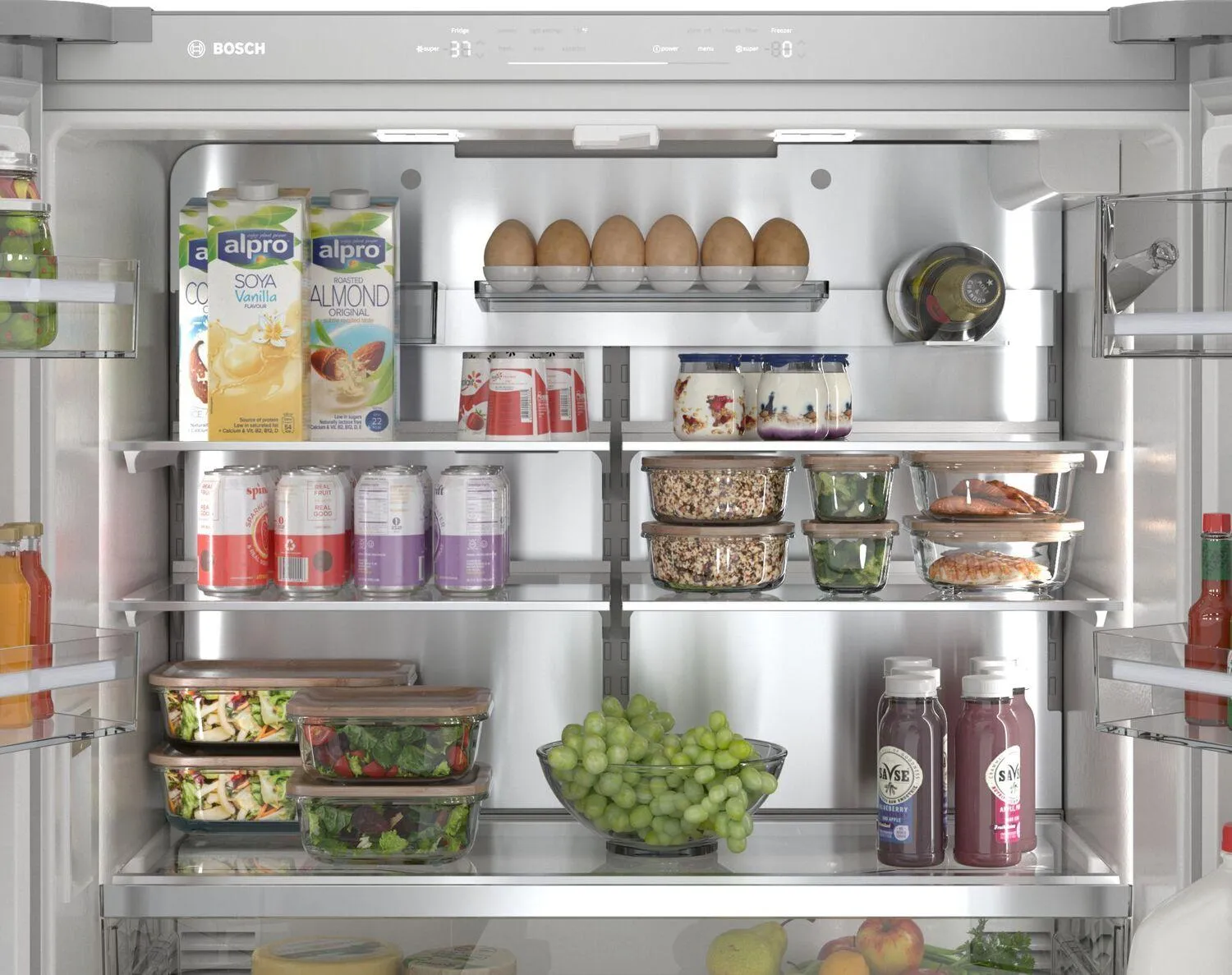 Bosch B36CL81ENW 800 Series French Door Bottom Mount Refrigerator, Glass Door 36" White
