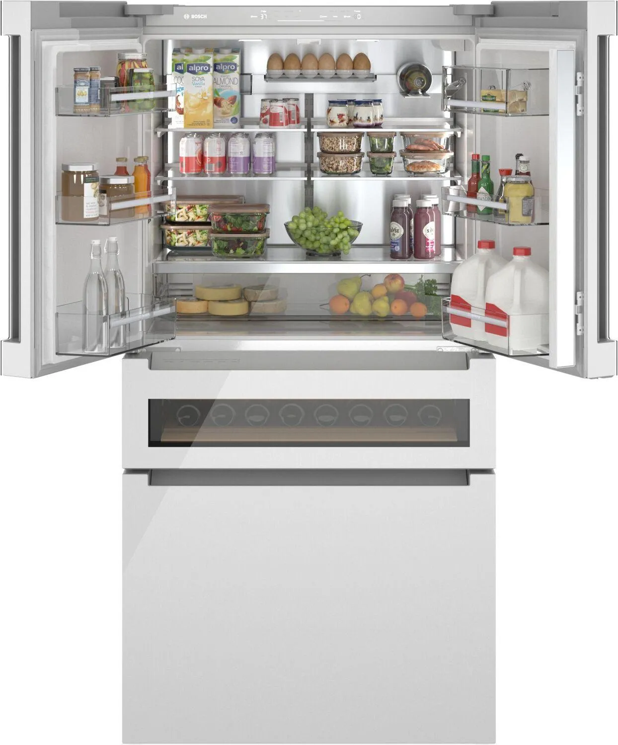 Bosch B36CL81ENW 800 Series French Door Bottom Mount Refrigerator, Glass Door 36" White