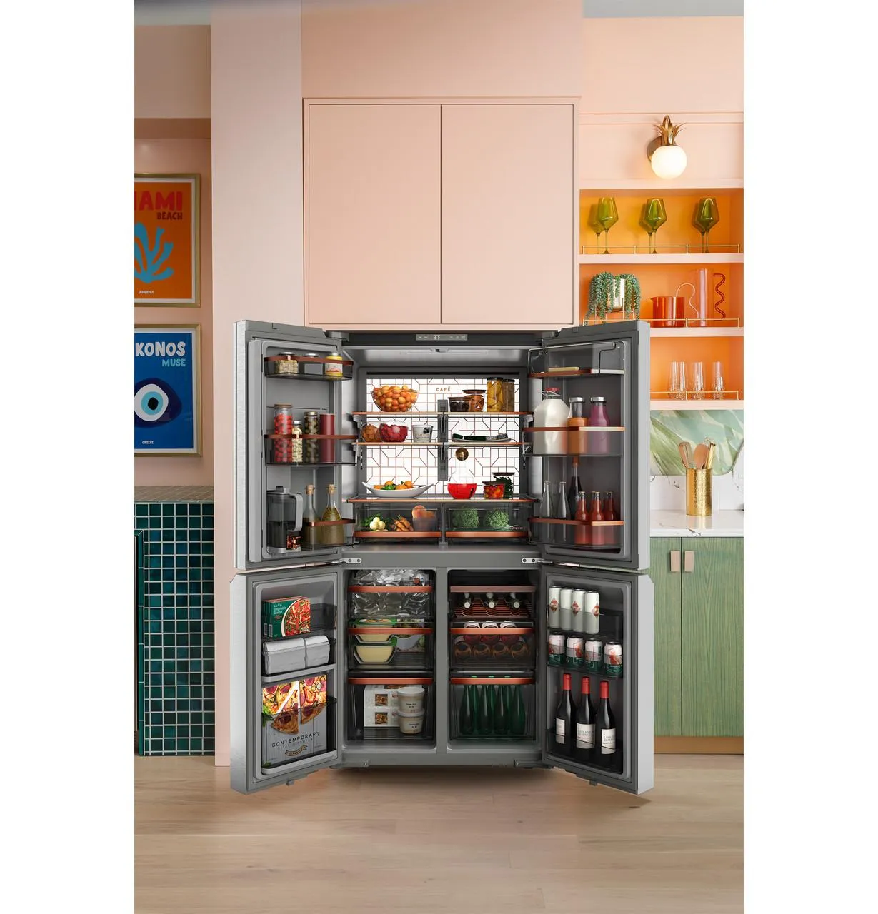 Cafe CAE28DM5TS5 Caf&#8482; Energy Star 27.4 Cu. Ft. Smart Quad-Door Refrigerator In Platinum Glass With Dual-Dispense Autofill Pitcher
