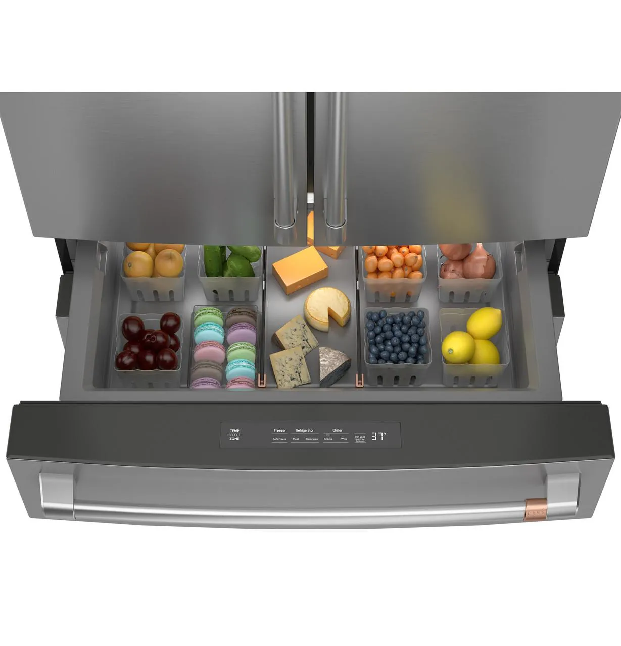 Cafe CGE29DP2TS1 Caf&#8482; Energy Star 28.7 Cu. Ft. Smart 4-Door French-Door Refrigerator With Dual-Dispense Autofill Pitcher