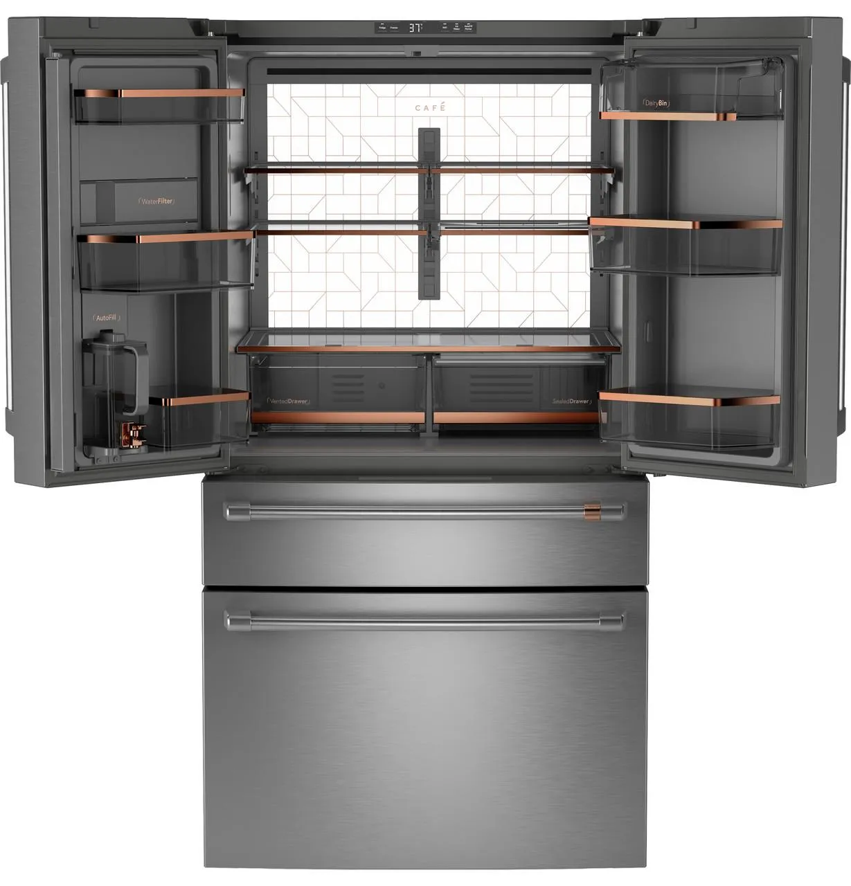 Cafe CGE29DP2TS1 Caf&#8482; Energy Star 28.7 Cu. Ft. Smart 4-Door French-Door Refrigerator With Dual-Dispense Autofill Pitcher
