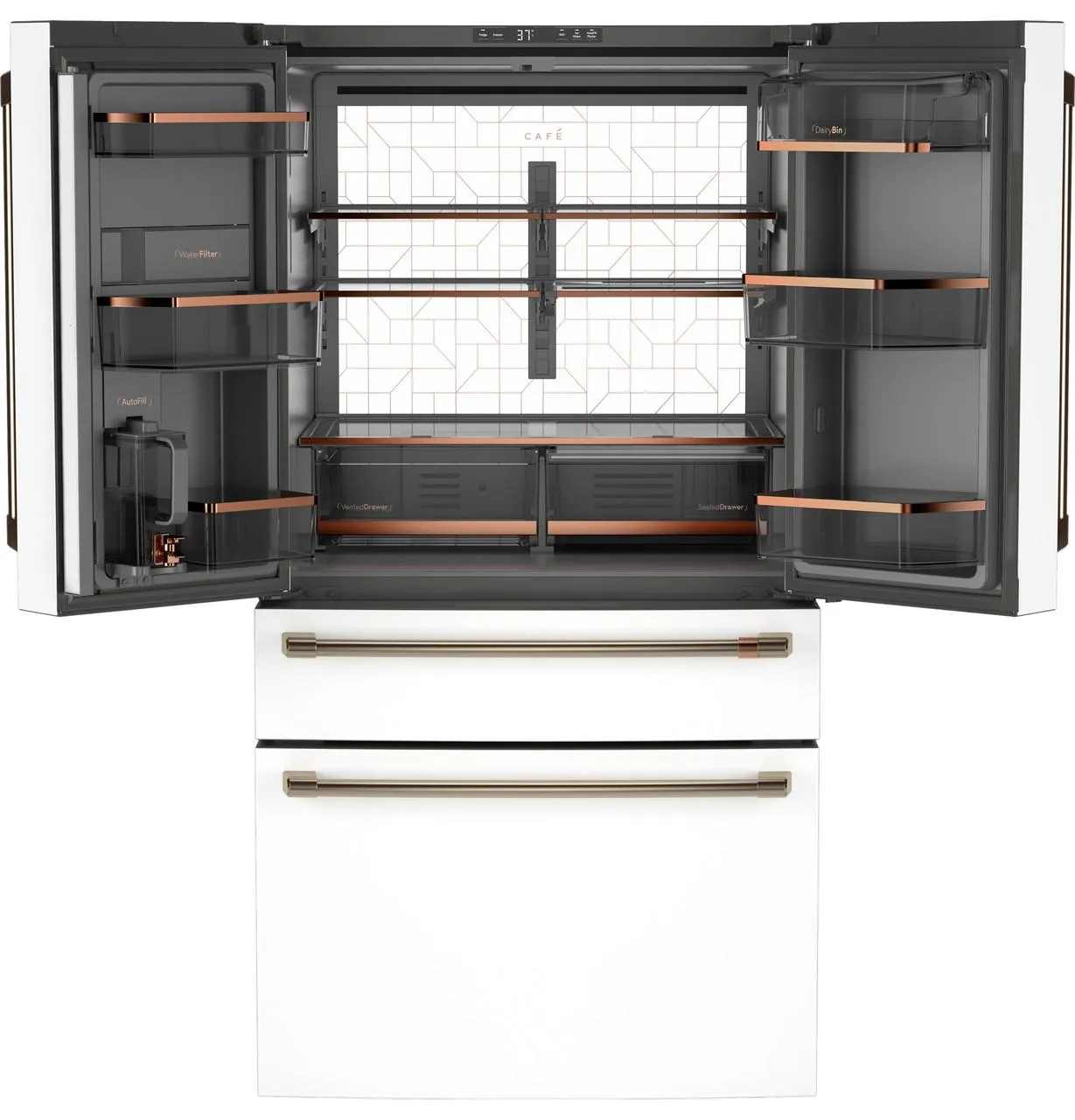 Cafe CGE29DP4TW2 Caf&#8482; Energy Star 28.7 Cu. Ft. Smart 4-Door French-Door Refrigerator With Dual-Dispense Autofill Pitcher