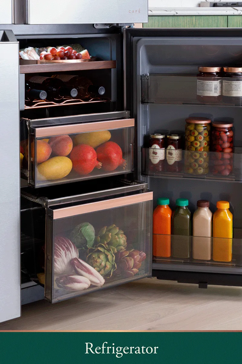 Cafe CHE23DM5WS5 Caf&#8482; Energy Star 22.9 Cu. Ft. Smart Counter-Depth Quad-Door Refrigerator In Platinum Glass With Dual-Dispense Autofill Pitcher