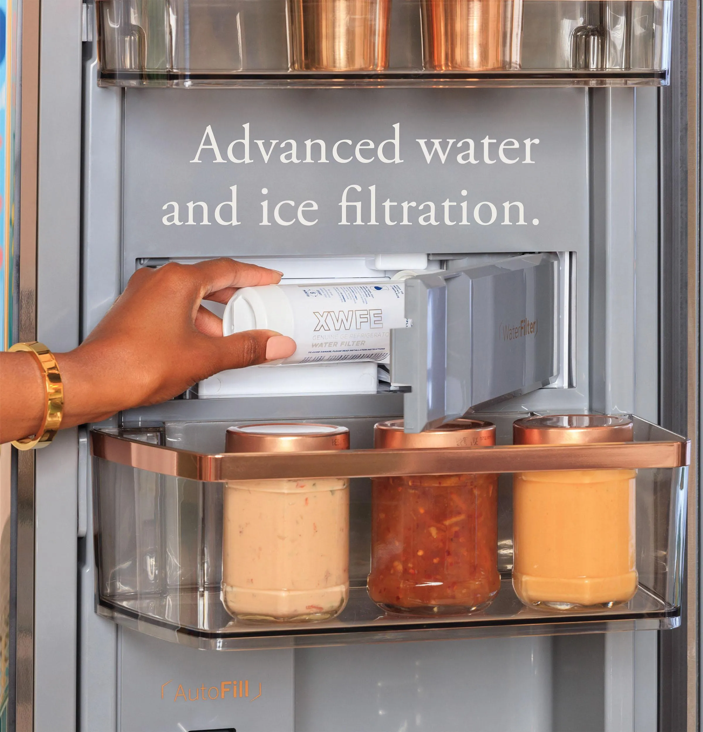 Cafe CHE23DM5WS5 Caf&#8482; Energy Star 22.9 Cu. Ft. Smart Counter-Depth Quad-Door Refrigerator In Platinum Glass With Dual-Dispense Autofill Pitcher