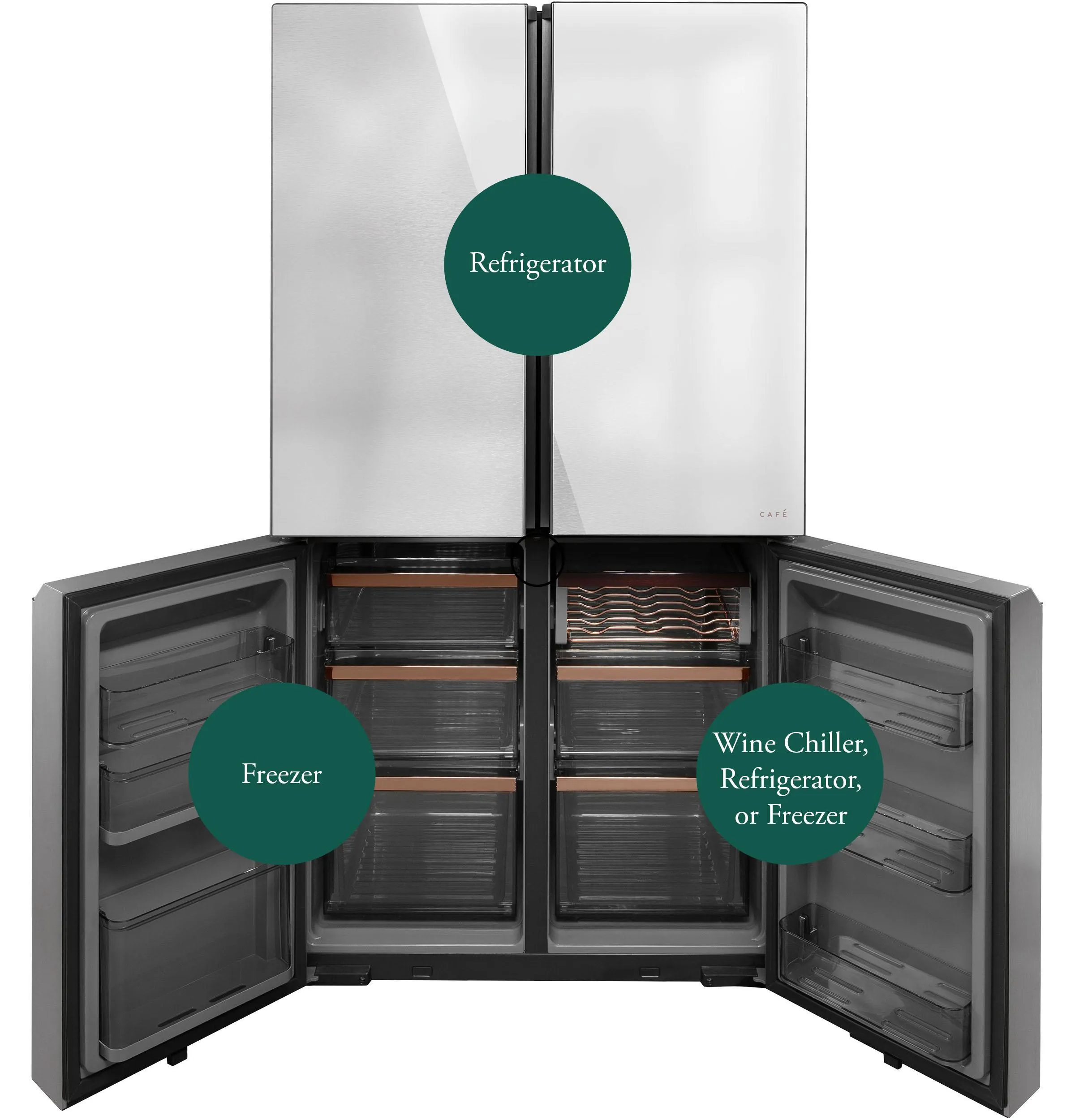 Cafe CHE23DM5WS5 Caf&#8482; Energy Star 22.9 Cu. Ft. Smart Counter-Depth Quad-Door Refrigerator In Platinum Glass With Dual-Dispense Autofill Pitcher