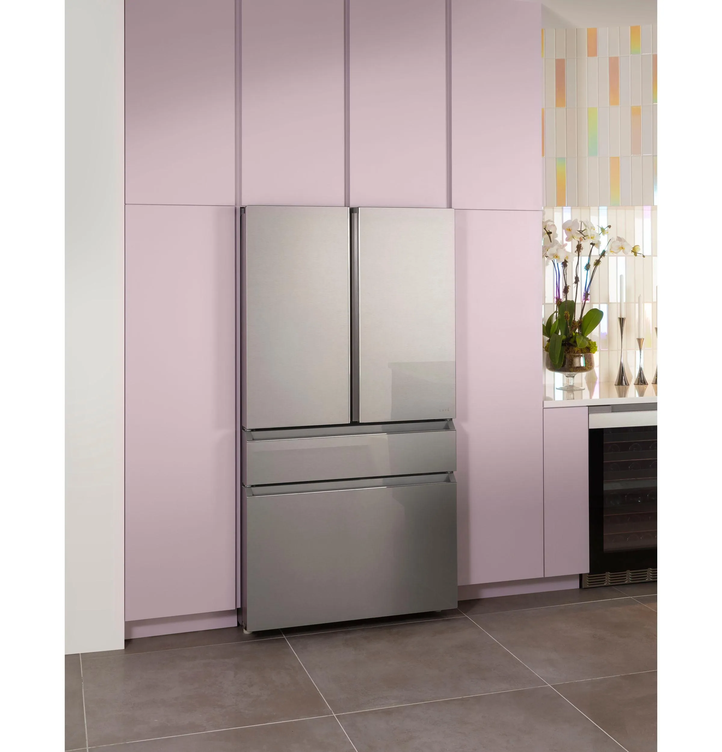 Cafe CJE23DM5WS5 Caf&#8482; Energy Star 23.2 Cu. Ft. Smart Counter-Depth 4-Door French-Door Refrigerator In Platinum Glass With Dual-Dispense Autofill Pitcher