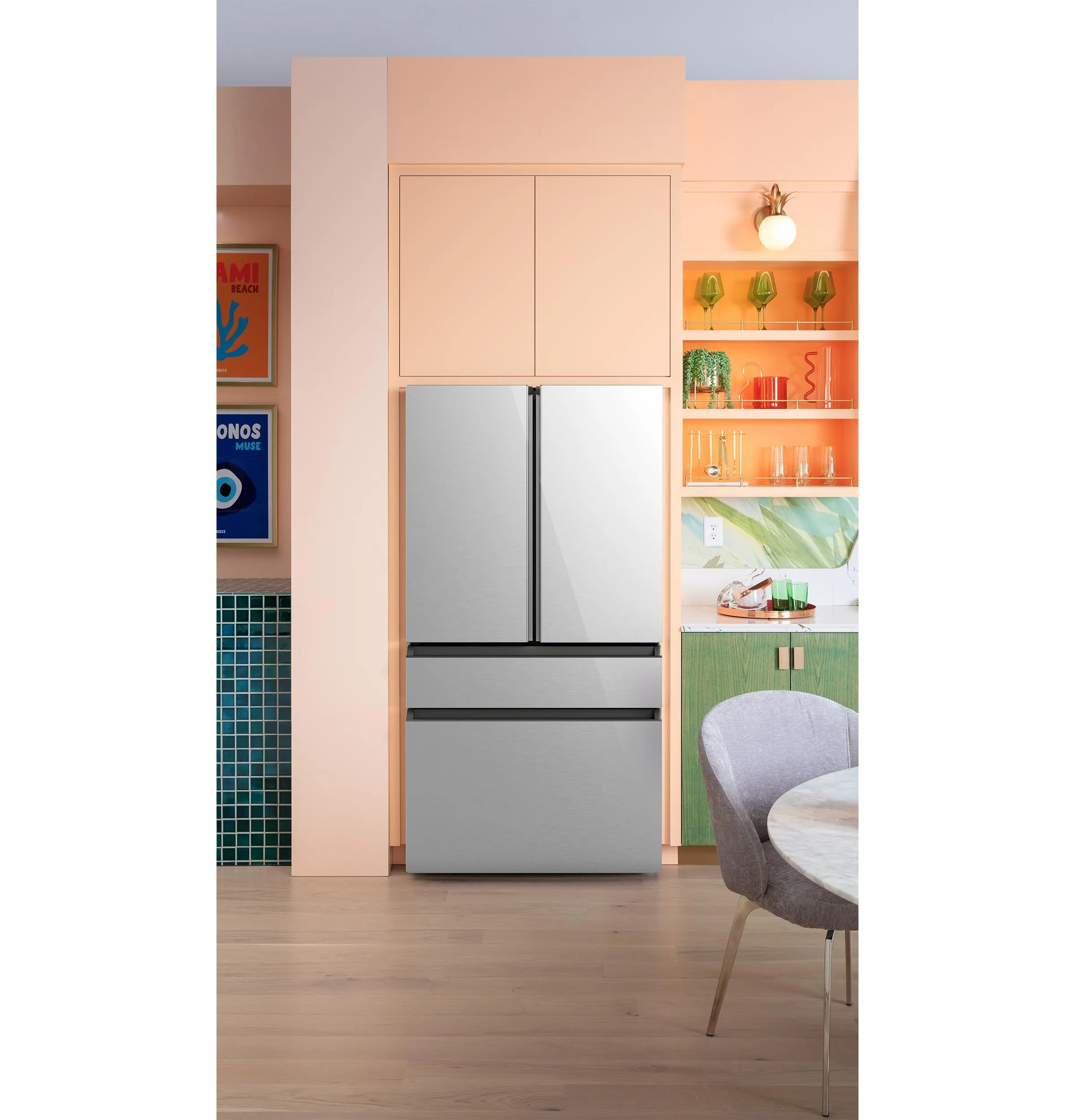 Cafe CJE23DM5WS5 Caf&#8482; Energy Star 23.2 Cu. Ft. Smart Counter-Depth 4-Door French-Door Refrigerator In Platinum Glass With Dual-Dispense Autofill Pitcher