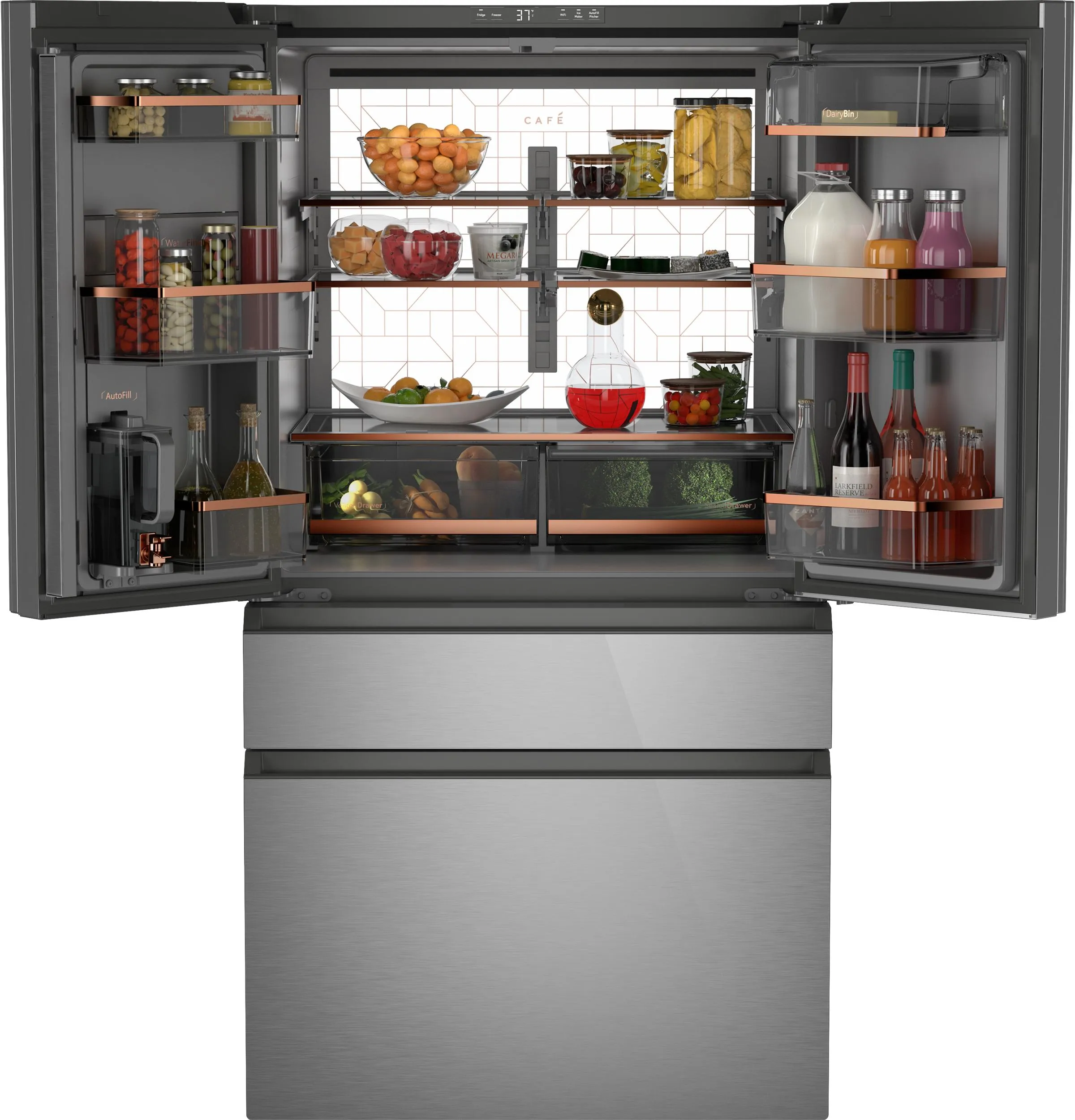 Cafe CJE23DM5WS5 Caf&#8482; Energy Star 23.2 Cu. Ft. Smart Counter-Depth 4-Door French-Door Refrigerator In Platinum Glass With Dual-Dispense Autofill Pitcher