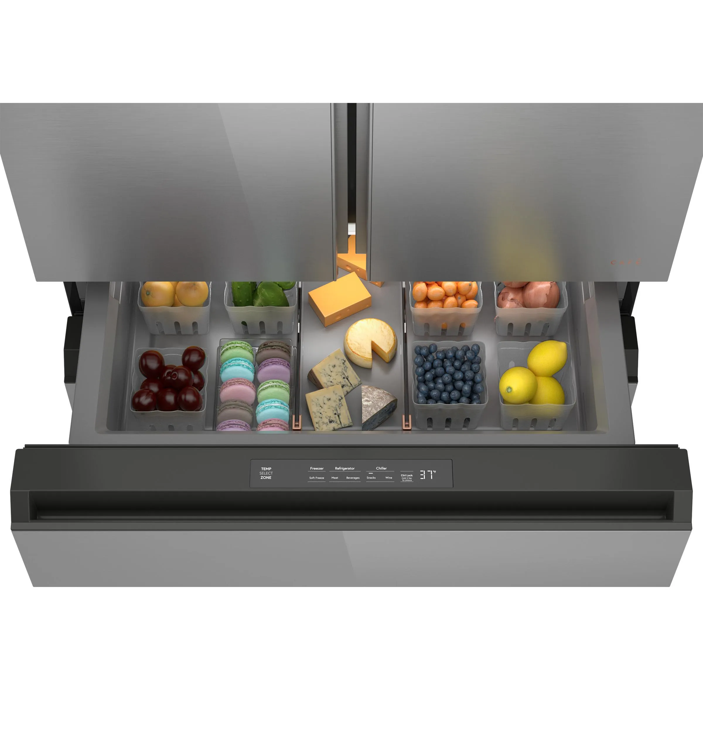 Cafe CJE23DM5WS5 Caf&#8482; Energy Star 23.2 Cu. Ft. Smart Counter-Depth 4-Door French-Door Refrigerator In Platinum Glass With Dual-Dispense Autofill Pitcher