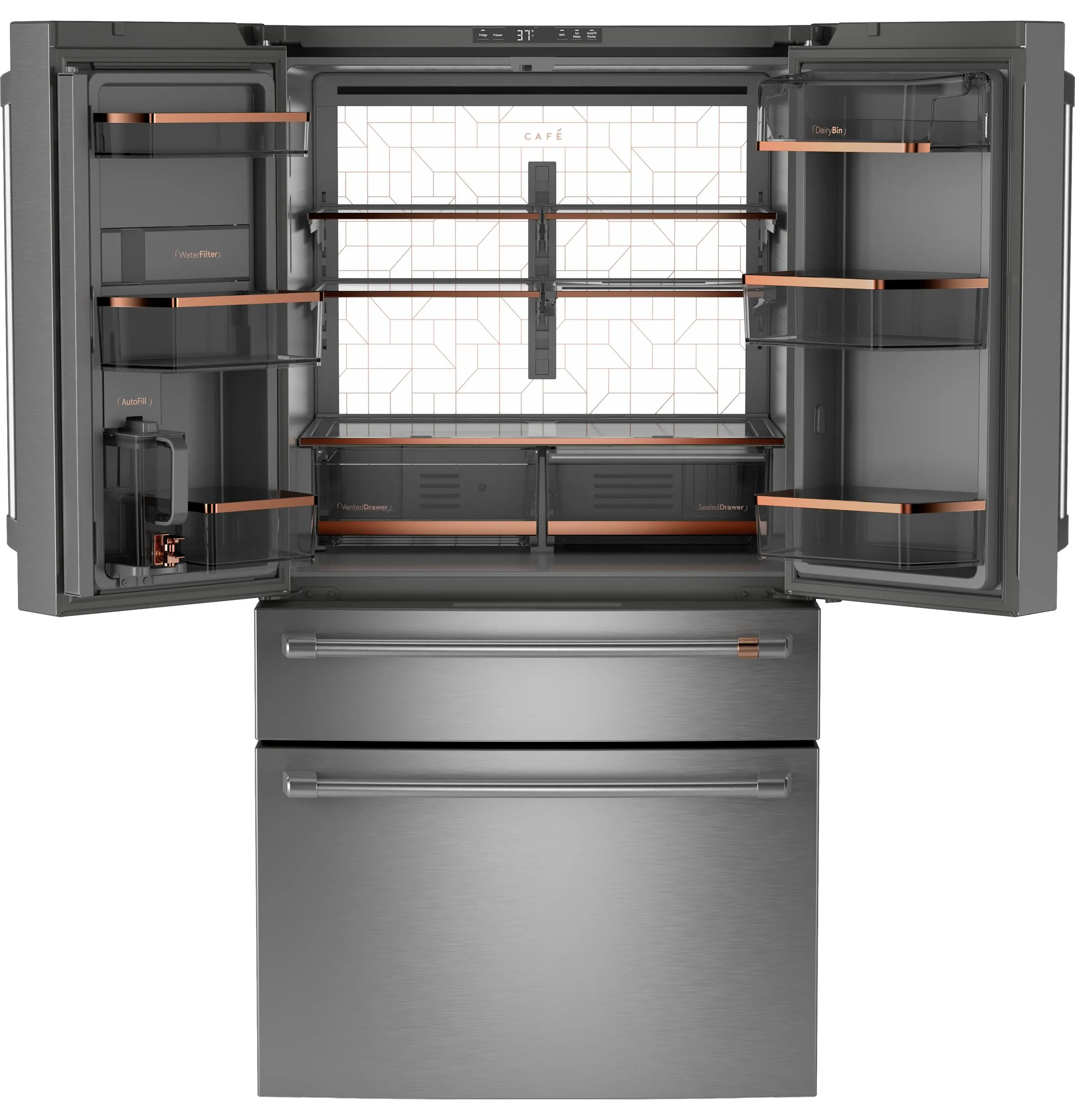 Cafe CJE23DP2WS1 Caf&#8482; Energy Star 23.2 Cu. Ft. Smart Counter-Depth 4-Door French-Door Refrigerator With Dual-Dispense Autofill Pitcher