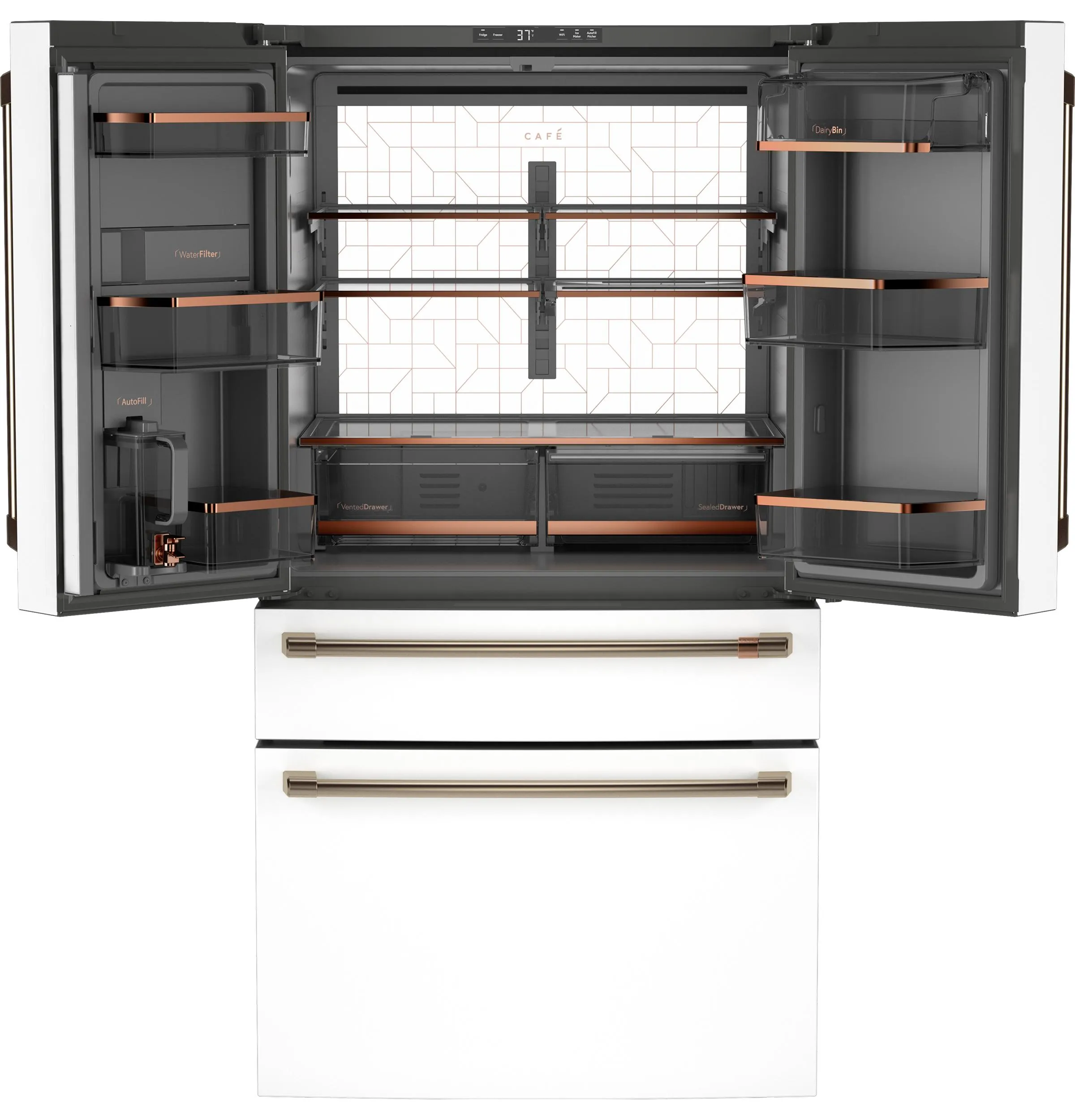 Cafe CJE23DP4WW2 Caf&#8482; Energy Star 23.2 Cu. Ft. Smart Counter-Depth 4-Door French-Door Refrigerator With Dual-Dispense Autofill Pitcher