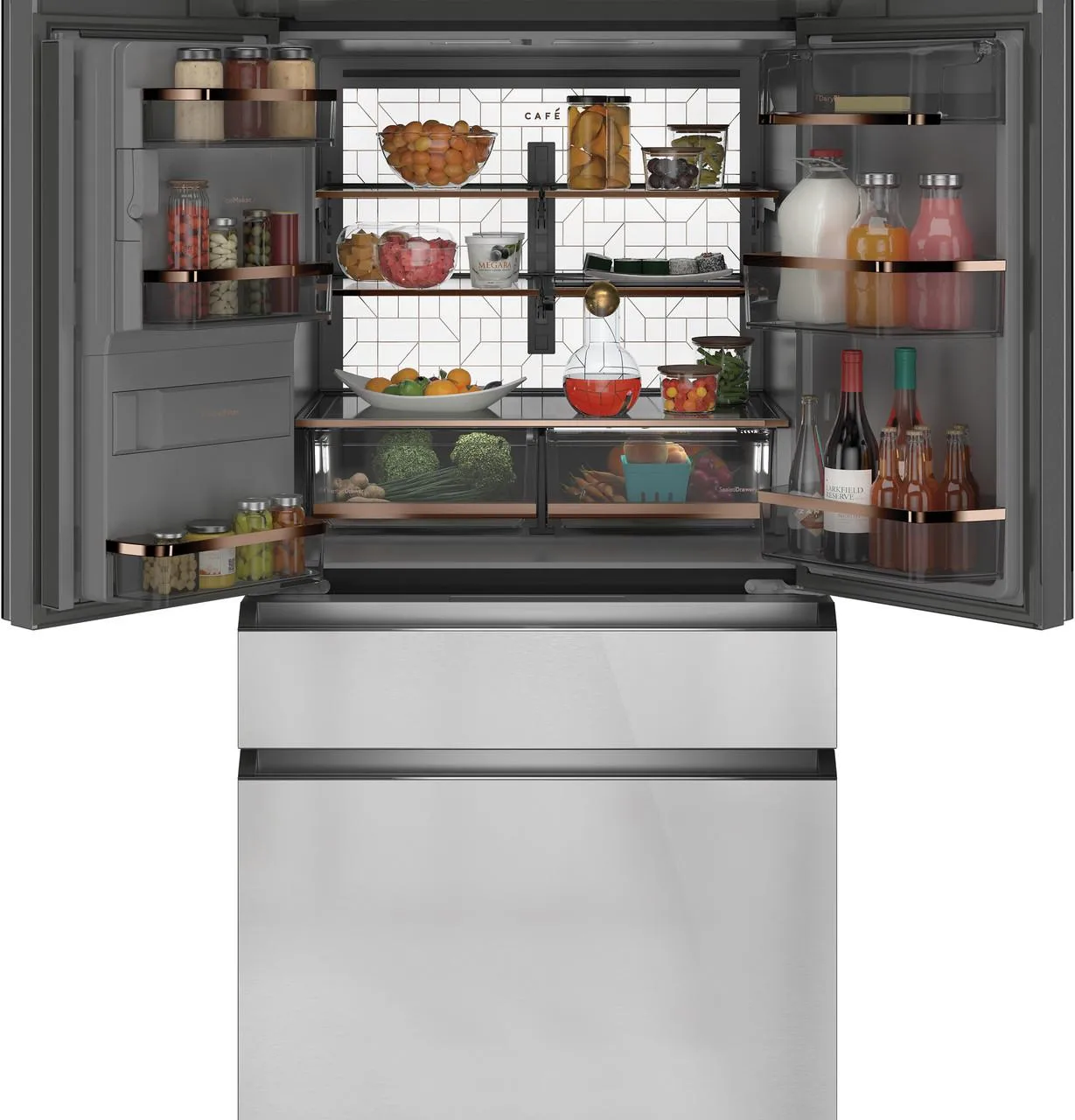 Cafe CXE22DM5PS5 Caf&#8482; Energy Star 22.3 Cu. Ft. Smart Counter-Depth 4-Door French-Door Refrigerator In Platinum Glass