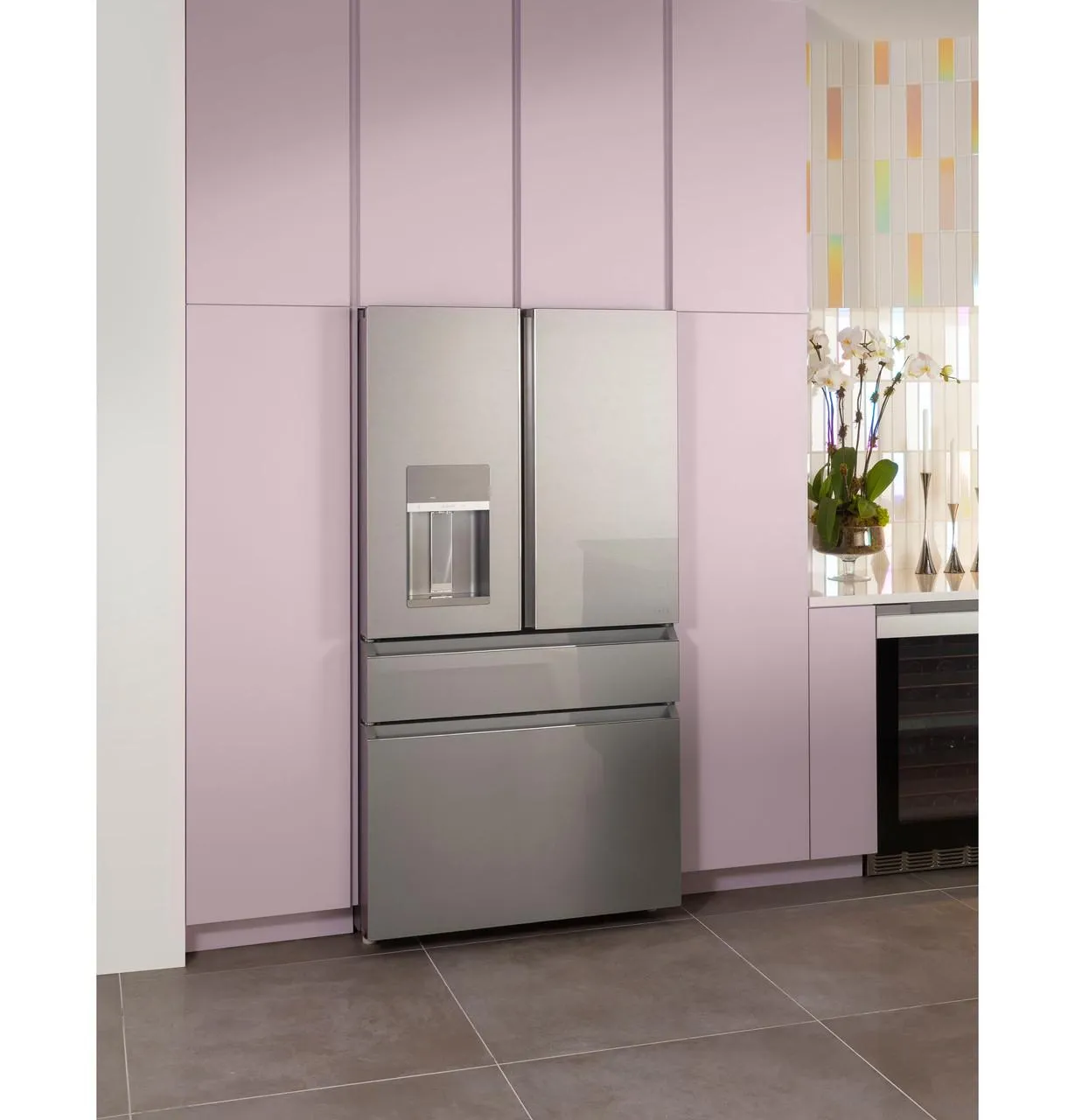 Cafe CXE22DM5PS5 Caf&#8482; Energy Star 22.3 Cu. Ft. Smart Counter-Depth 4-Door French-Door Refrigerator In Platinum Glass