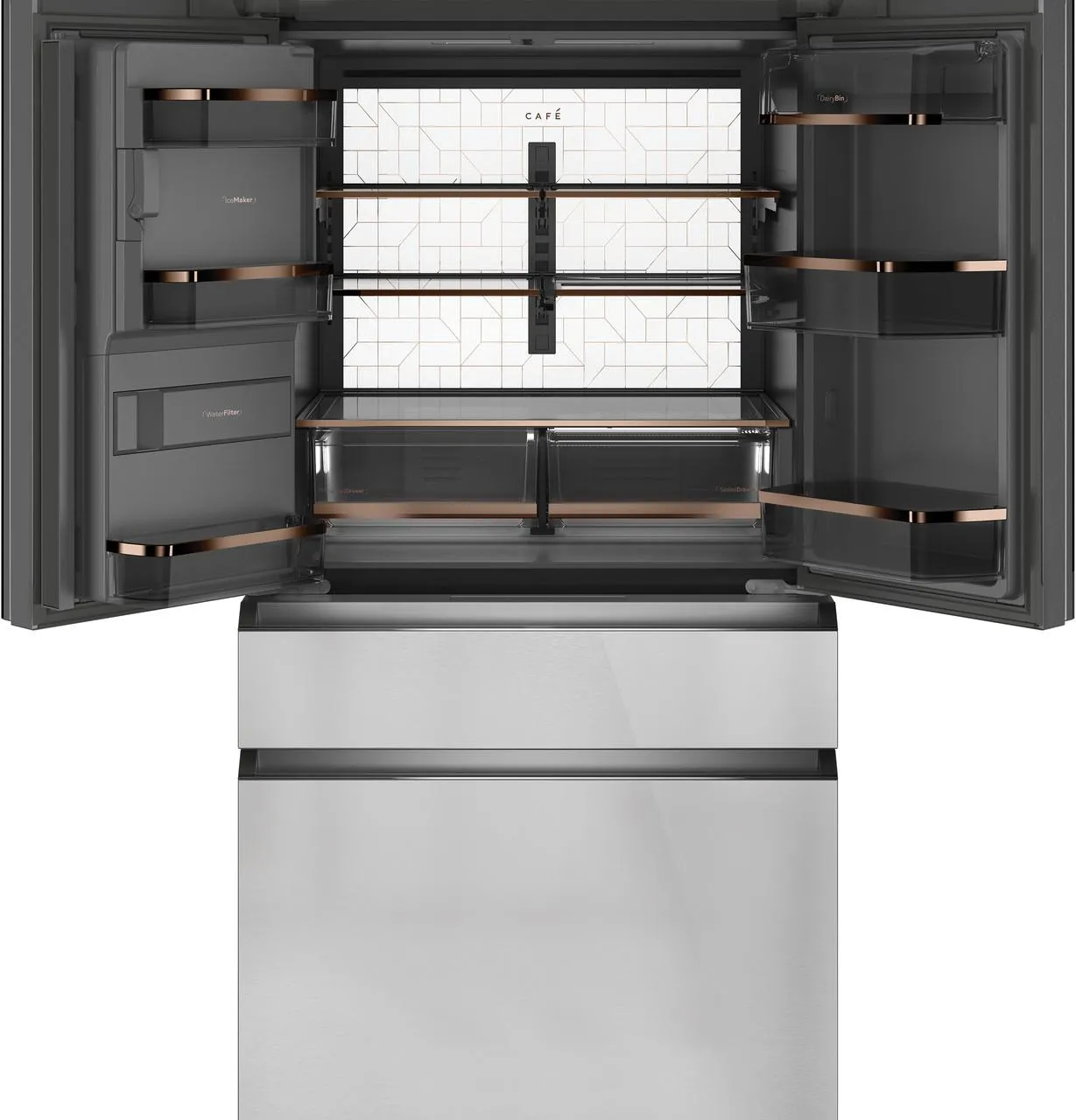 Cafe CXE22DM5PS5 Caf&#8482; Energy Star 22.3 Cu. Ft. Smart Counter-Depth 4-Door French-Door Refrigerator In Platinum Glass