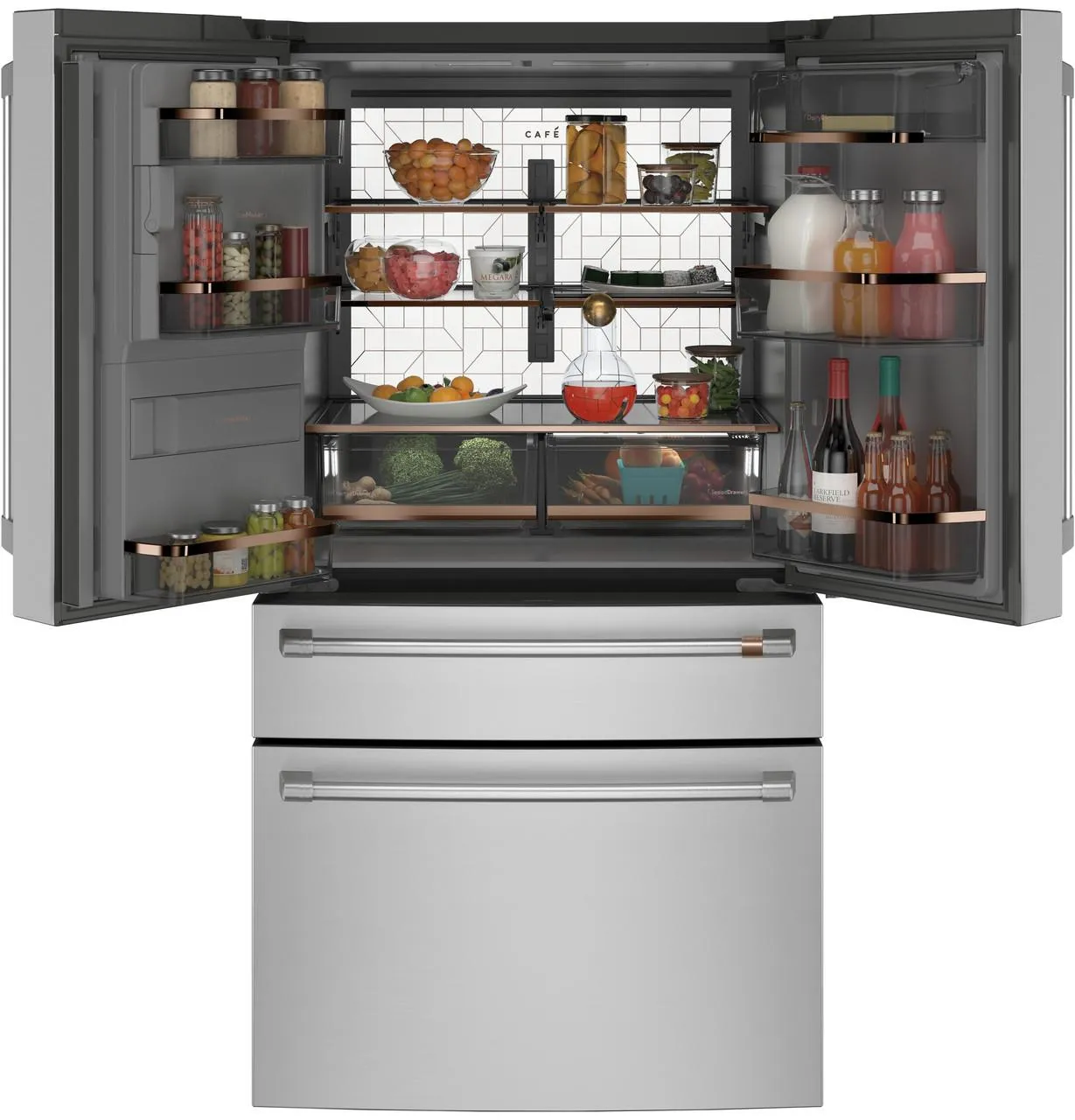 Cafe CXE22DP2PS1 Caf&#8482; Energy Star 22.3 Cu. Ft. Smart Counter-Depth 4-Door French-Door Refrigerator