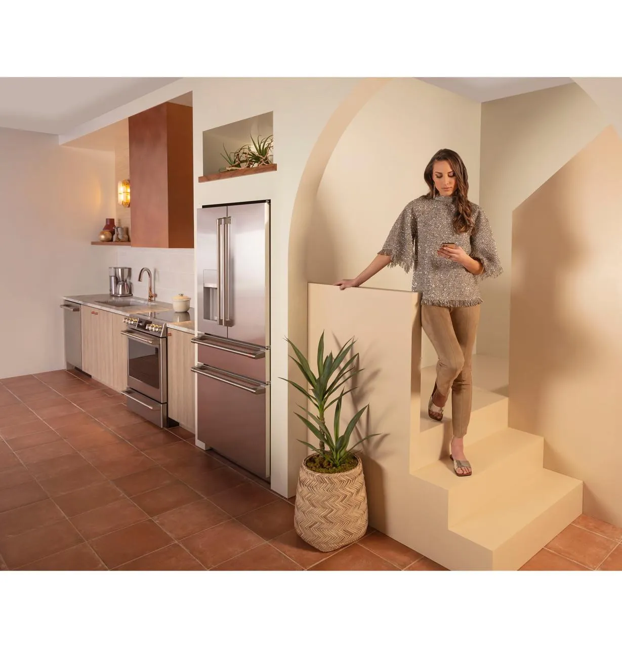 Cafe CXE22DP2PS1 Caf&#8482; Energy Star 22.3 Cu. Ft. Smart Counter-Depth 4-Door French-Door Refrigerator