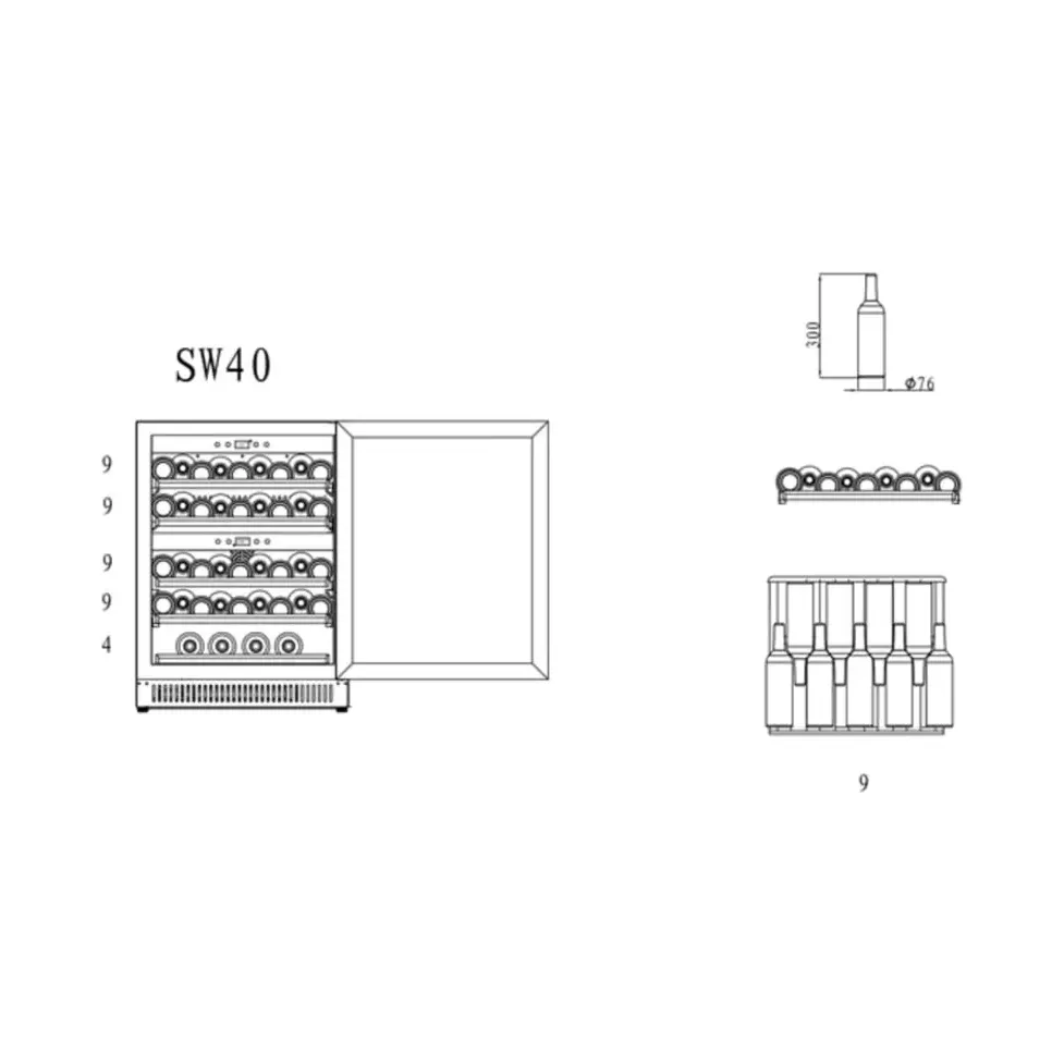 Cavin - 600mm - Undercounter Wine Fridge - Scandinavian Collection 40 Fullglass Black