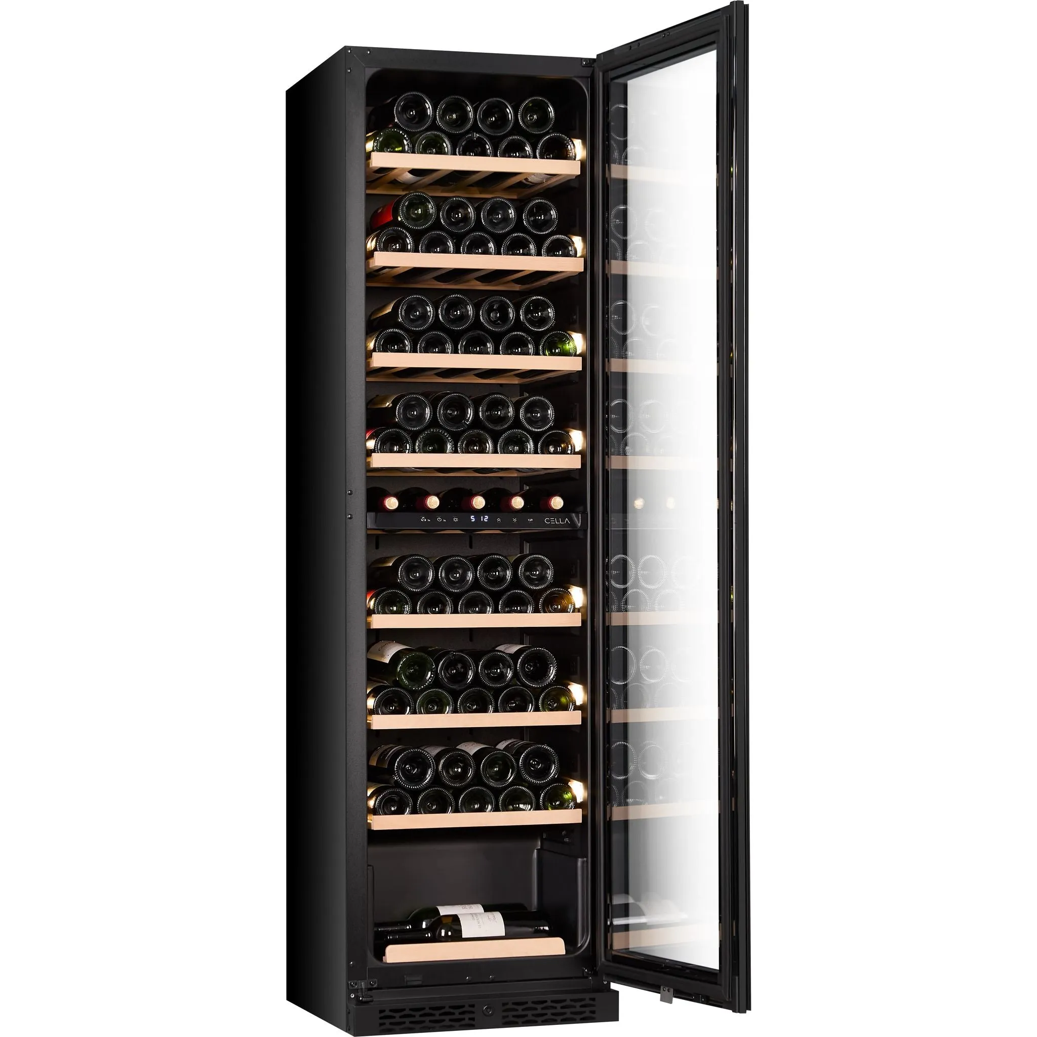CELLA - 74 bottle Single Zone Wine Cooler - Shallow Depth - W82S-BLACK