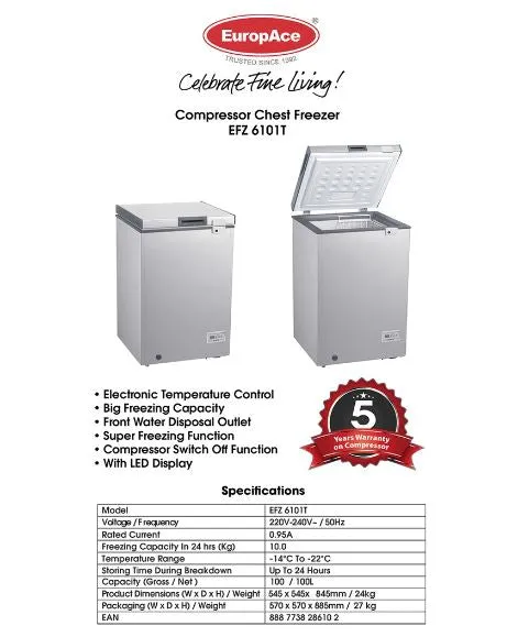 Europace EFZ6101T 100L Chest Freezer