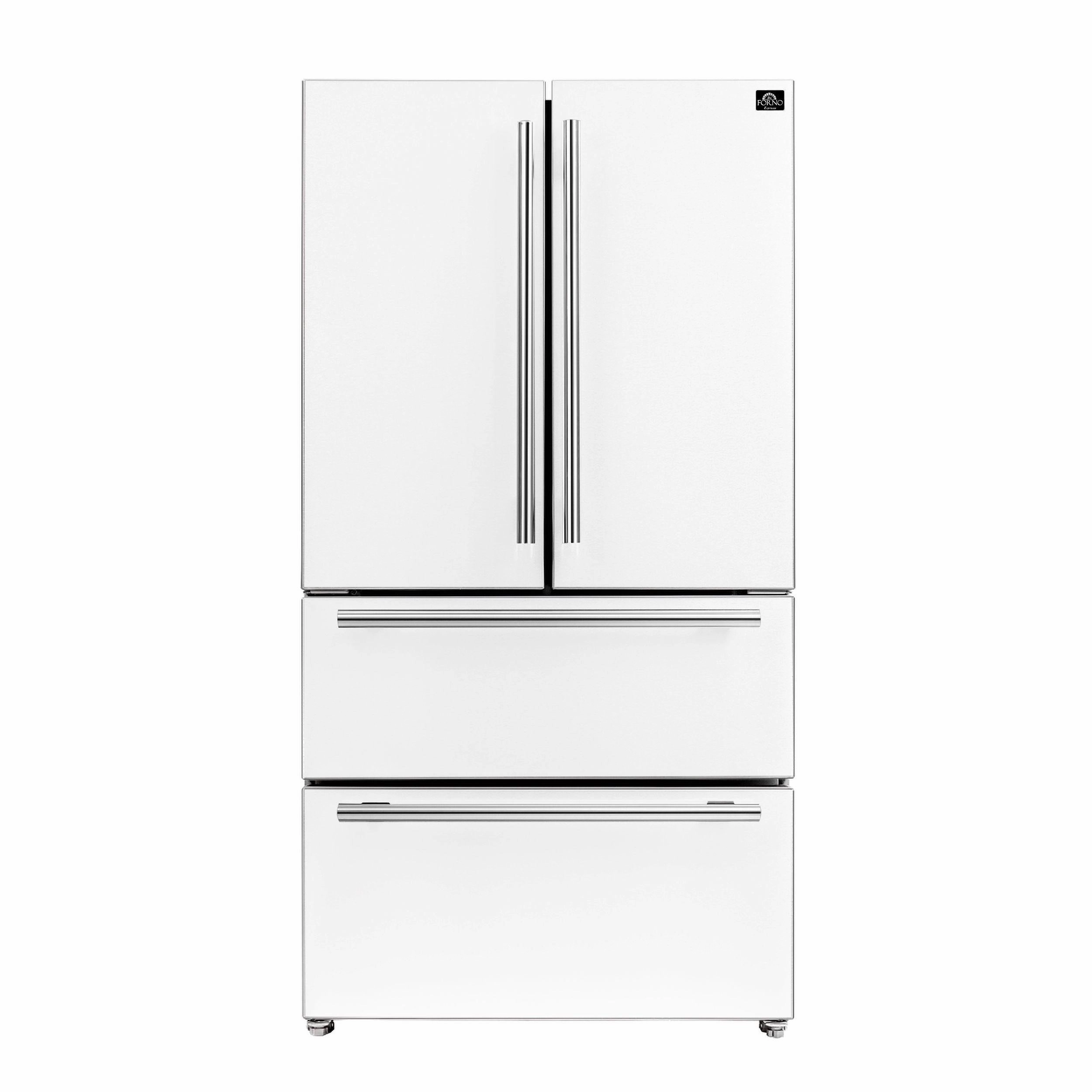 Forno FFRBI182036WHT Espresso Moena 36-Inch French Door Refrigerator In White, 19.2 Cu.Ft