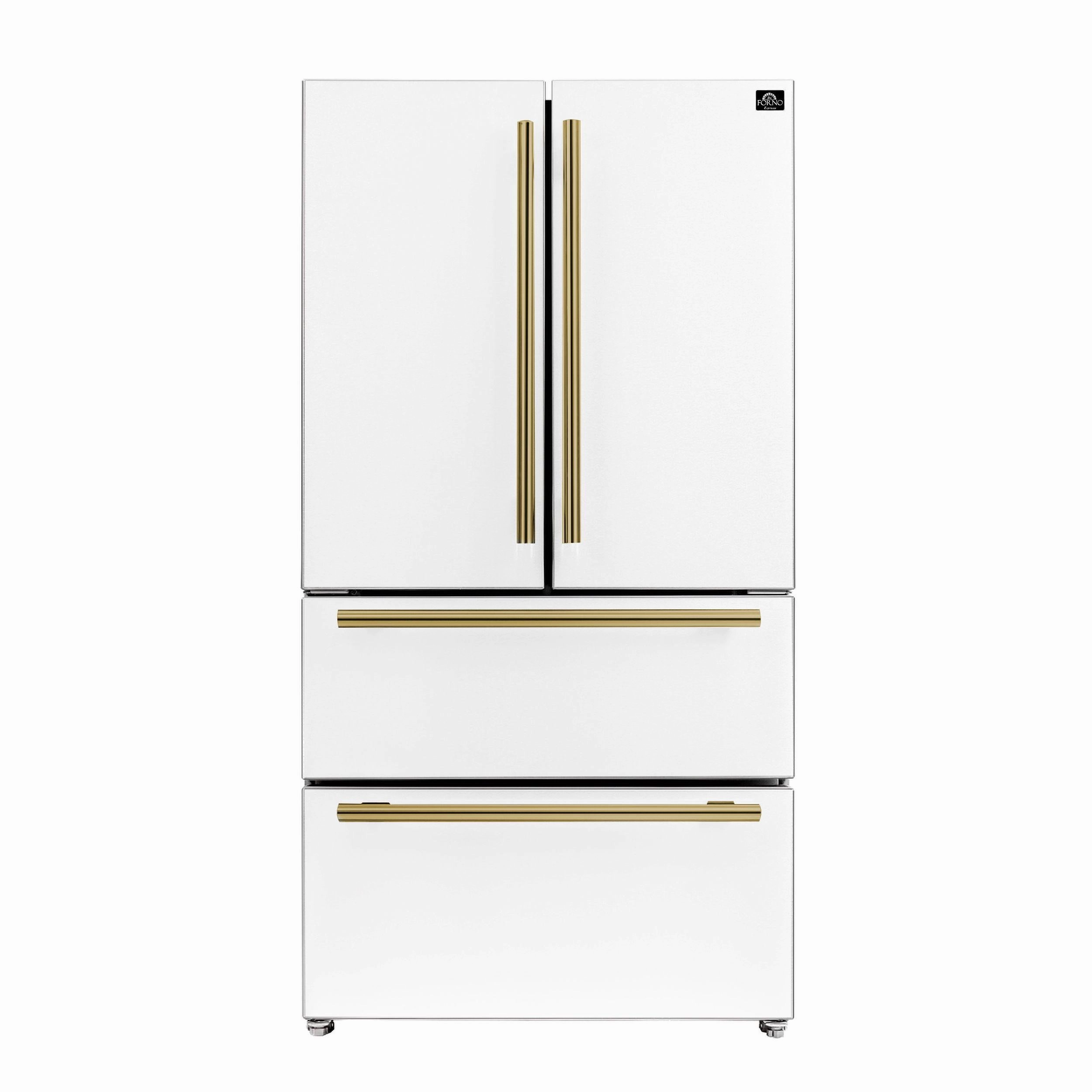 Forno FFRBI182036WHT Espresso Moena 36-Inch French Door Refrigerator In White, 19.2 Cu.Ft