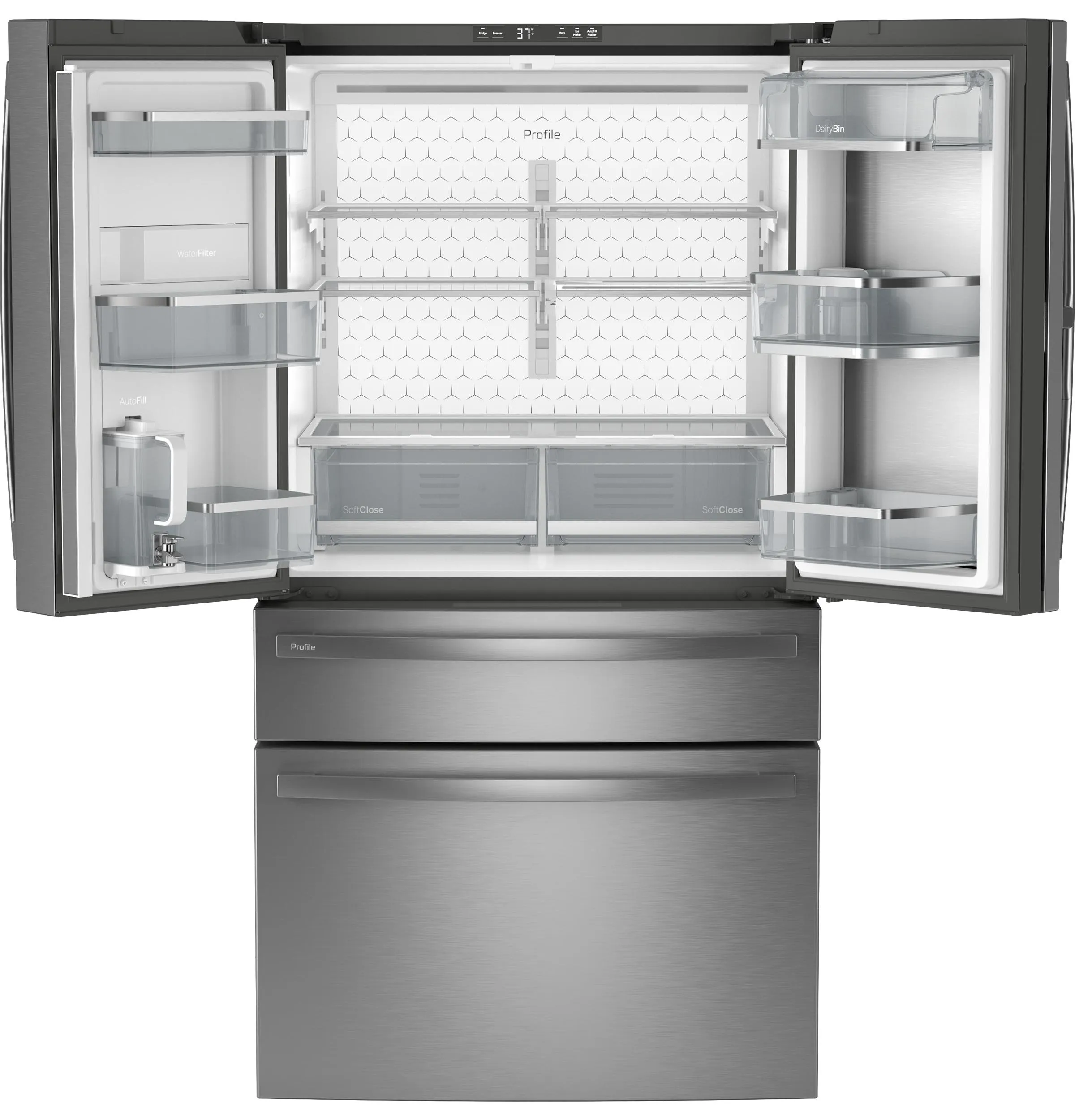 Ge Appliances PGD29BYTFS Ge Profile&#8482; Series Energy Star 29 Cu. Ft. Smart Fingerprint Resistant 4-Door French-Door Refrigerator With Door In Door