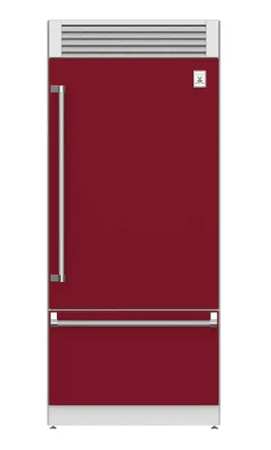 Hestan KRPL36BG 36" Pro Style Bottom Mount, Top Compressor Refrigerator - Left Hinge - Burgundy / Tin Roof