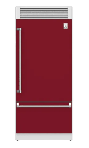 Hestan KRPR36BG 36" Pro Style Bottom Mount, Top Compressor Refrigerator - Right Hinge - Burgundy / Tin Roof