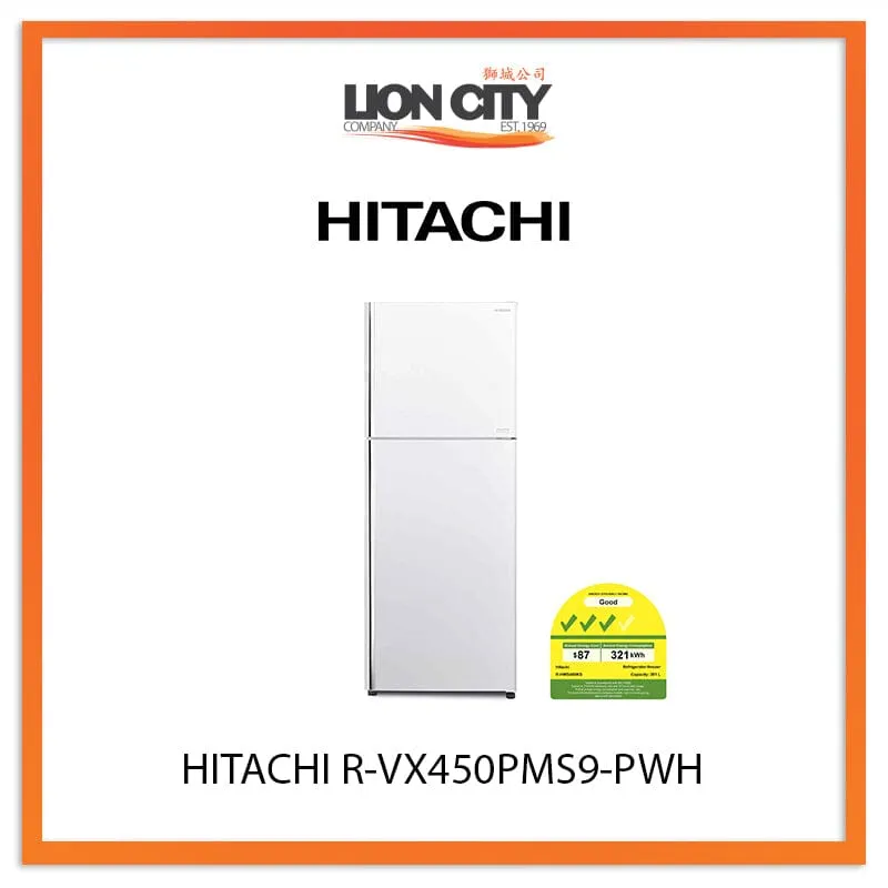 HITACHI 366L 2 DOOR FRIDGE R-VX450PMS9-PWH
