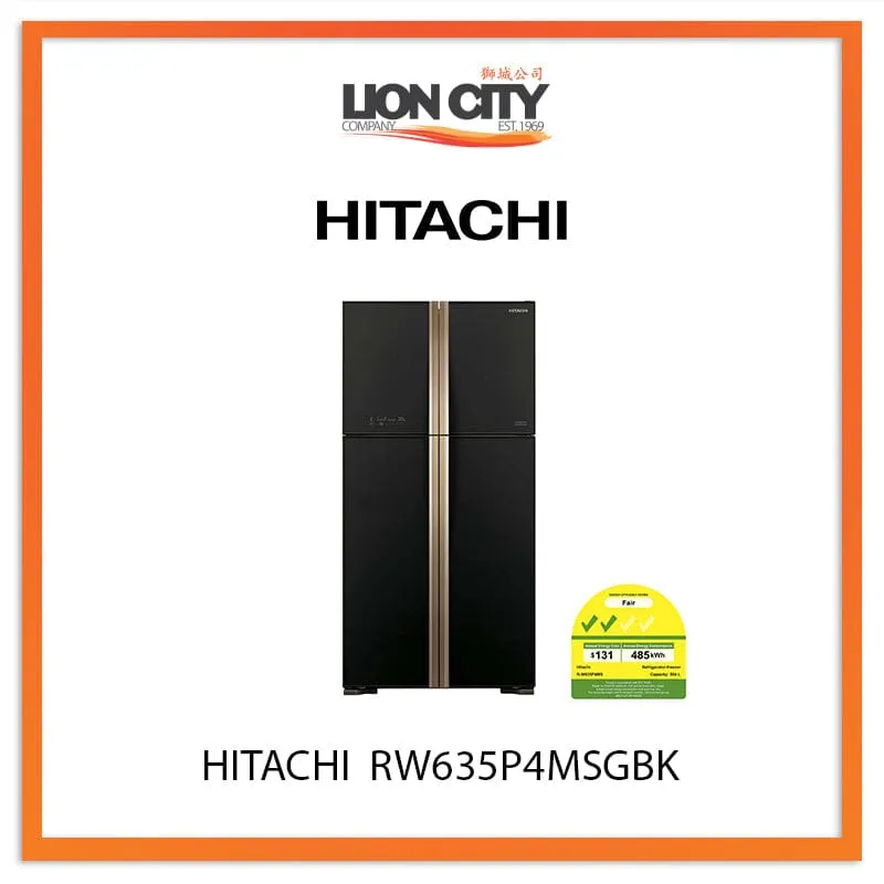 HITACHI 510L 4 DOOR FRENCH BOTTOM FRIDGE RW635P4MSGBK (GLASS BLACK)