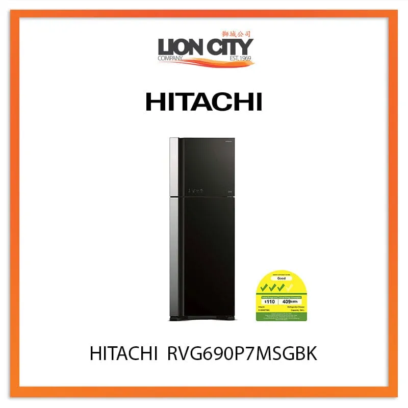HITACHI 544L 2 DOOR FRIDGE RVG690P7MSGBK