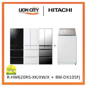 Hitachi R-HW620RS-XK/XW/X 416l Multi-door Fridge Hitachi BW-DX105FJ Top Loading Washer Dryer (Wash 10.5 kg / Dry 5.5kg)