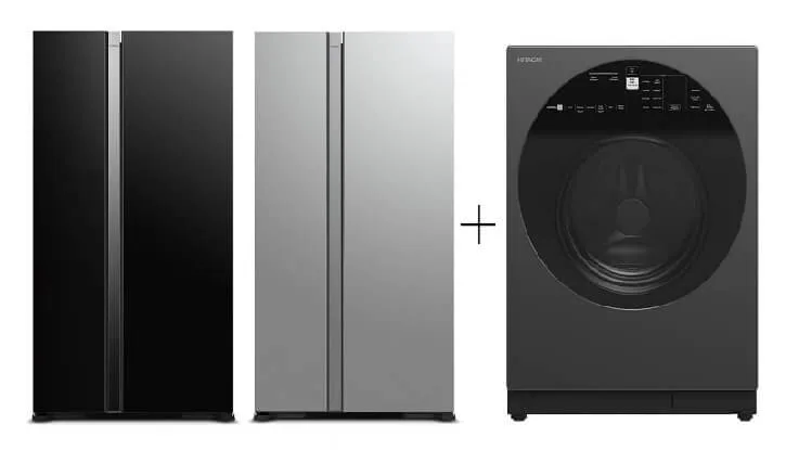 Hitachi R-SX700PMS0-GBK/GS 573L Side by Side Fridge   Hitachi BD-120XGV Front Load Washer AI Wash, Auto Dosing System, Inverter 12 kg, 1,600 RPM