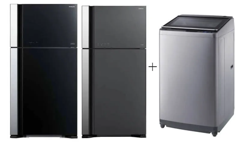 Hitachi R-VG695P9MSX - GBK / GGR BIG-2 Glass Door Inverter Refrigerator   Hitachi SF-120XAV 12kg Top Load with Glass Top Washing Machine