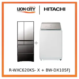 Hitachi R-WXC620KS-X Multi Door Refrigerator (500l) Hitachi BW-DX105FJ Top Loading Washer Dryer (Wash 10.5 kg / Dry 5.5kg)