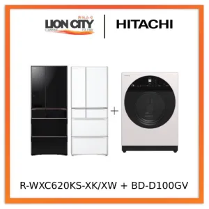 Hitachi R-WXC620KS-XK/XW (Crystal White) Multi Door Refrigerator (500l) Hitachi BD-D100GV Front Load Washer Dryer Wind Iron, AI Wash Inverter 10/7KG