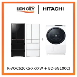 Hitachi R-WXC620KS-XK/XW (Crystal White) Multi Door Refrigerator (500l) Hitachi BD-SG100CJ 10kg Front Load Washer Dryer