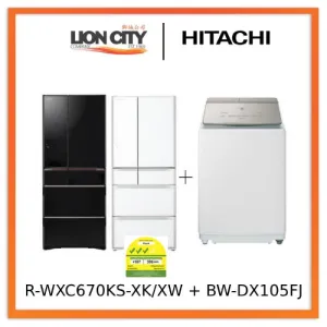 Hitachi R-WXC670KS-XK/XW Multi Door Refrigerator (500l) Hitachi BW-DX105FJ Top Loading Washer Dryer (Wash 10.5 kg / Dry 5.5kg)