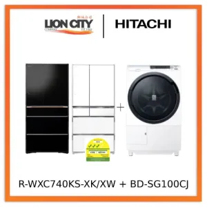 Hitachi R-WXC740KS-XK/XW 572L Smart Multi-door Fridge Hitachi BD-SG100CJ 10kg Front Load Washer Dryer